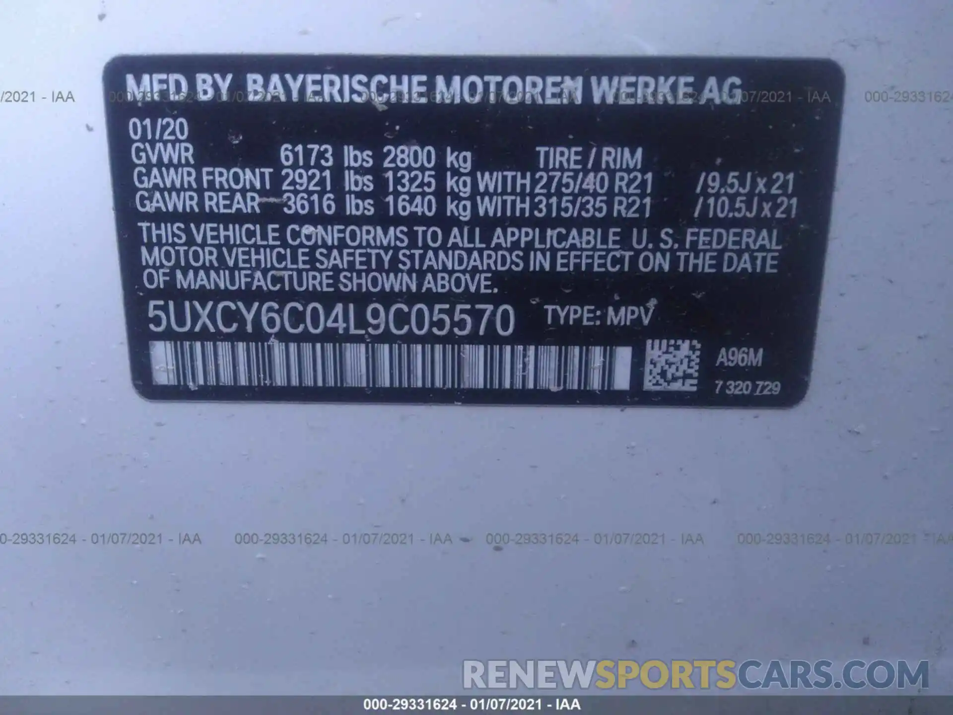 9 Photograph of a damaged car 5UXCY6C04L9C05570 BMW X6 2020