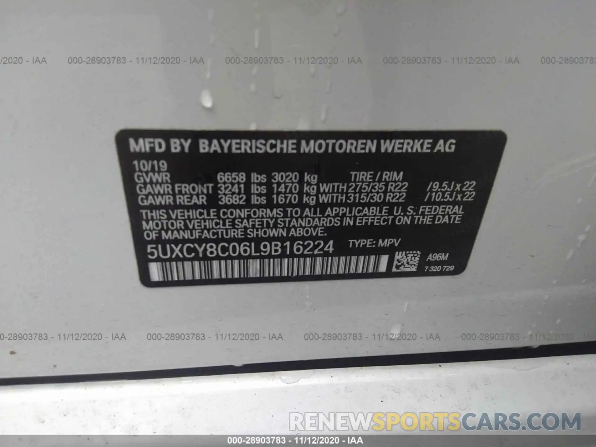 9 Photograph of a damaged car 5UXCY8C06L9B16224 BMW X6 2020