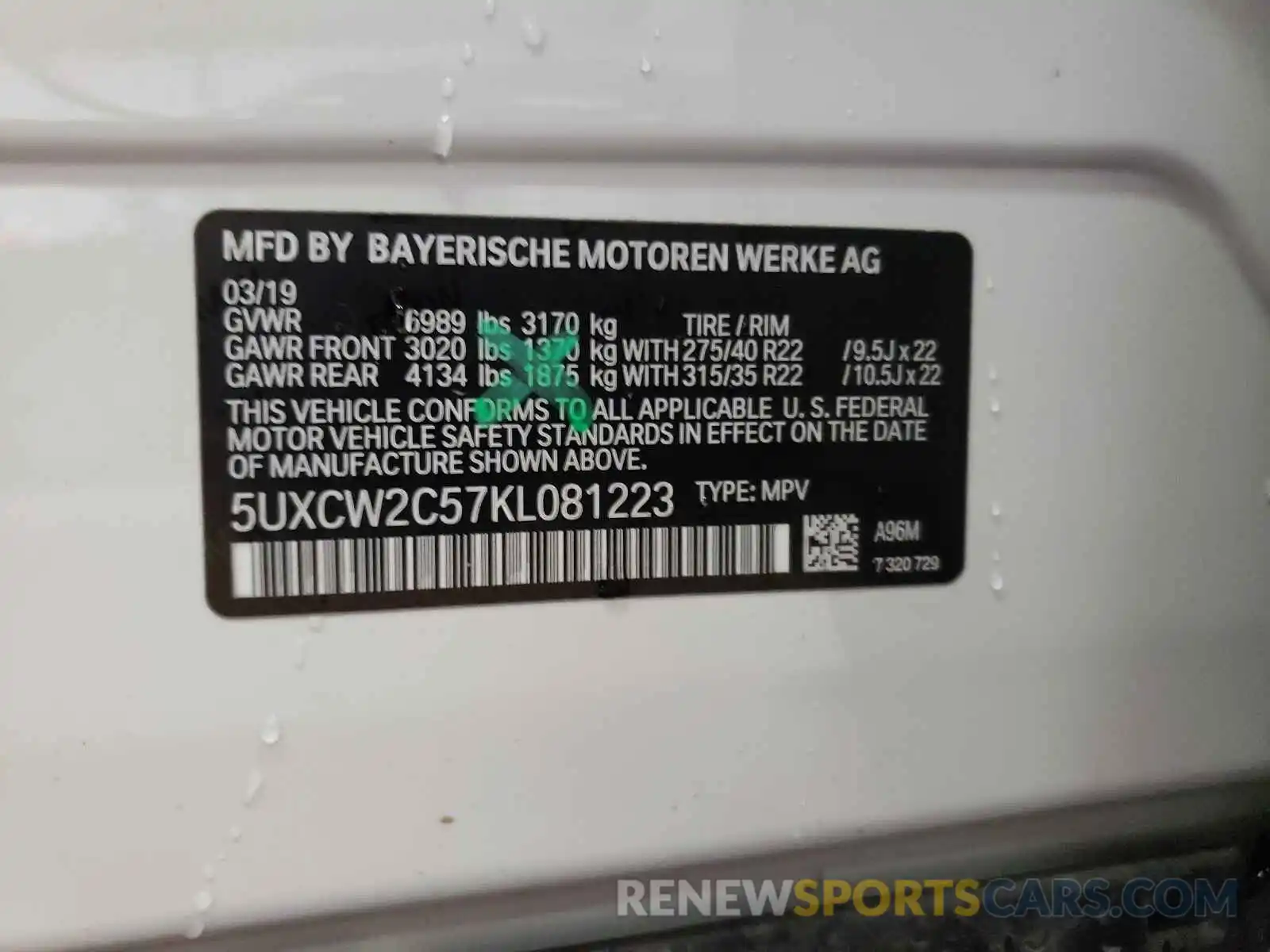 10 Photograph of a damaged car 5UXCW2C57KL081223 BMW X7 2019