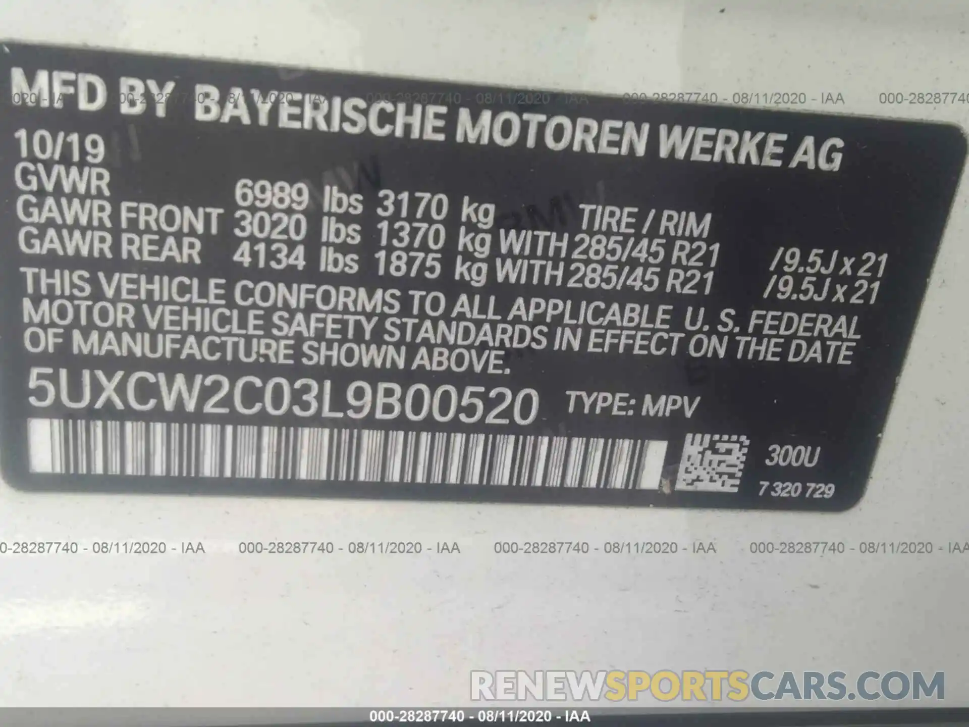 9 Photograph of a damaged car 5UXCW2C03L9B00520 BMW X7 2020