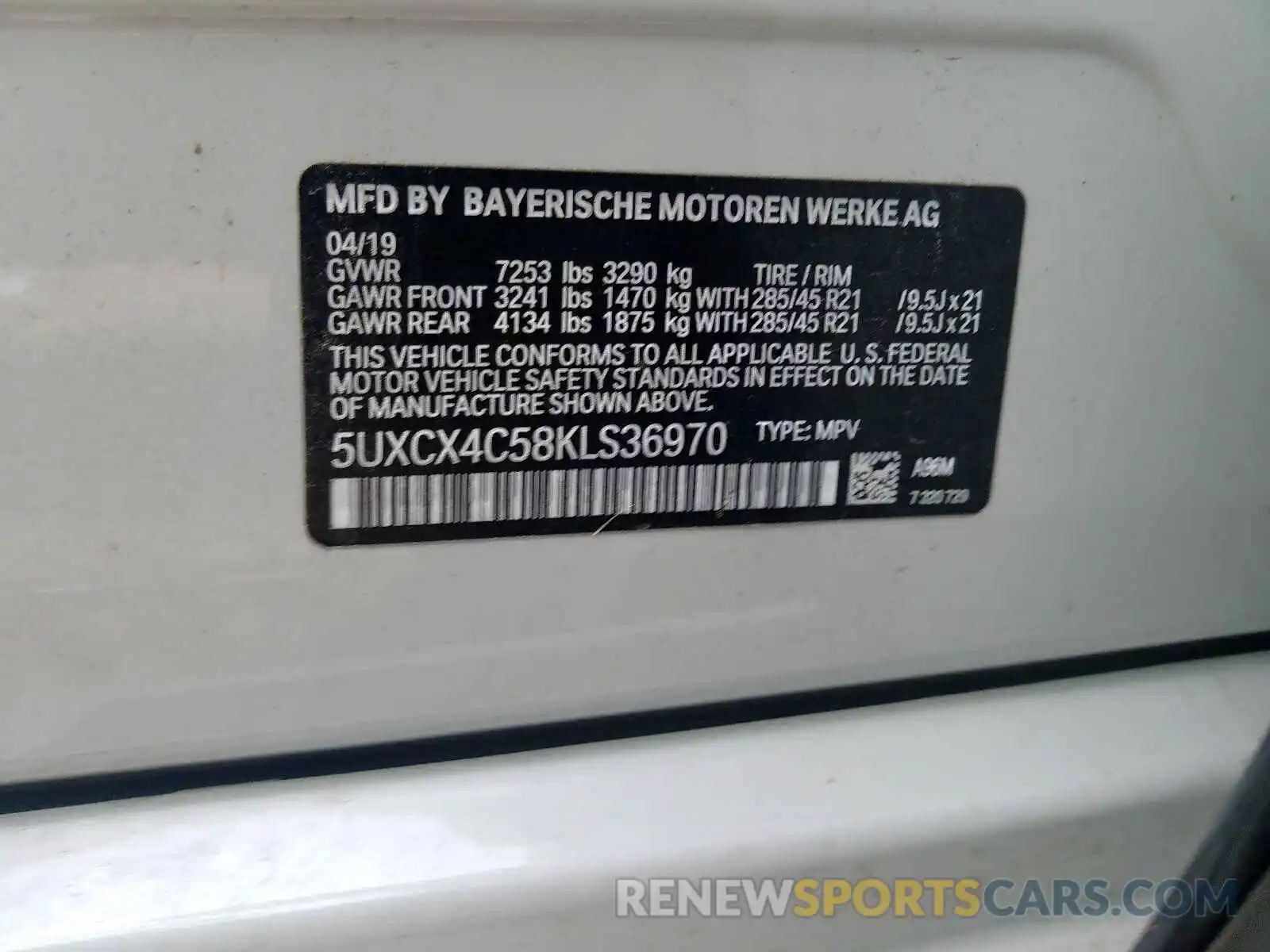 10 Photograph of a damaged car 5UXCX4C58KLS36970 BMW X7 XDRIVE5 2019