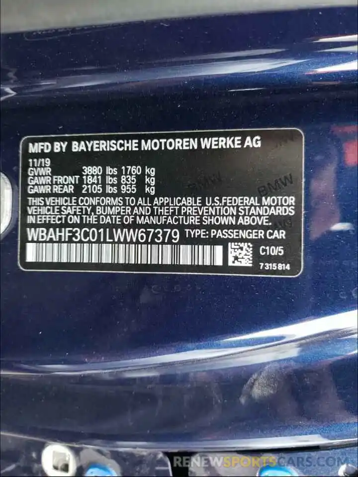 10 Photograph of a damaged car WBAHF3C01LWW67379 BMW Z4 2020