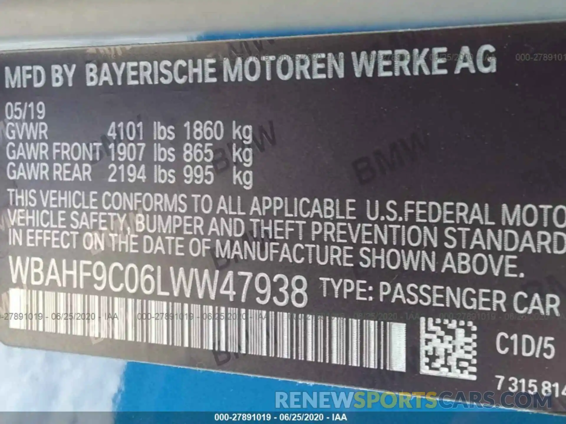 9 Photograph of a damaged car WBAHF9C06LWW47938 BMW Z4 2020