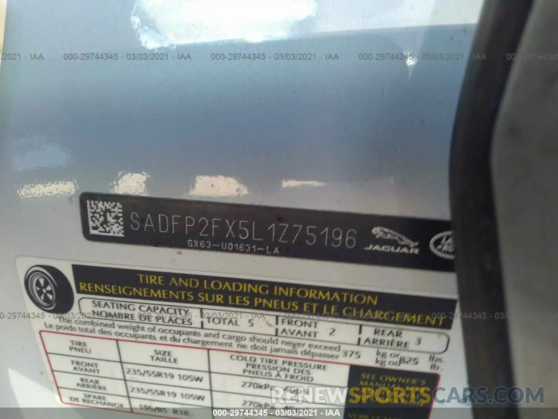 9 Photograph of a damaged car SADFP2FX5L1Z75196 JAGUAR E-PACE 2020