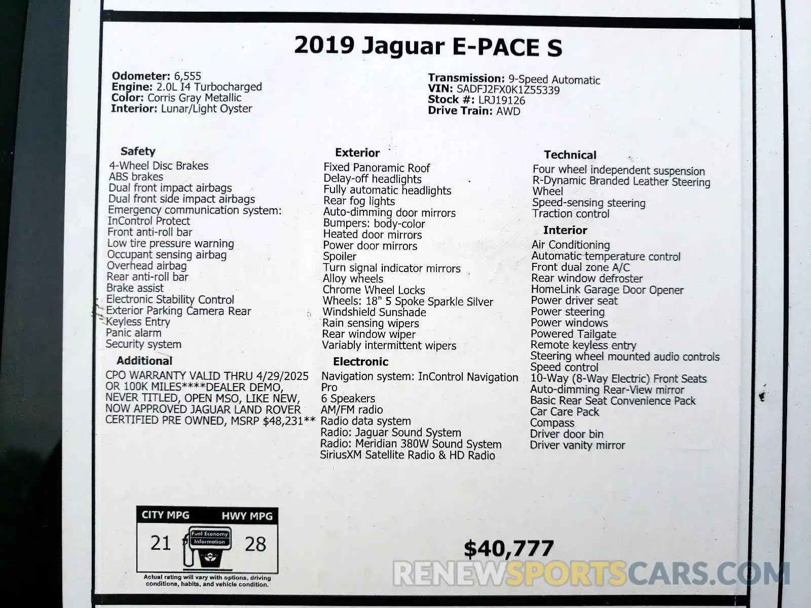 9 Photograph of a damaged car SADFJ2FX0K1Z55339 JAGUAR E-PACE S 2019