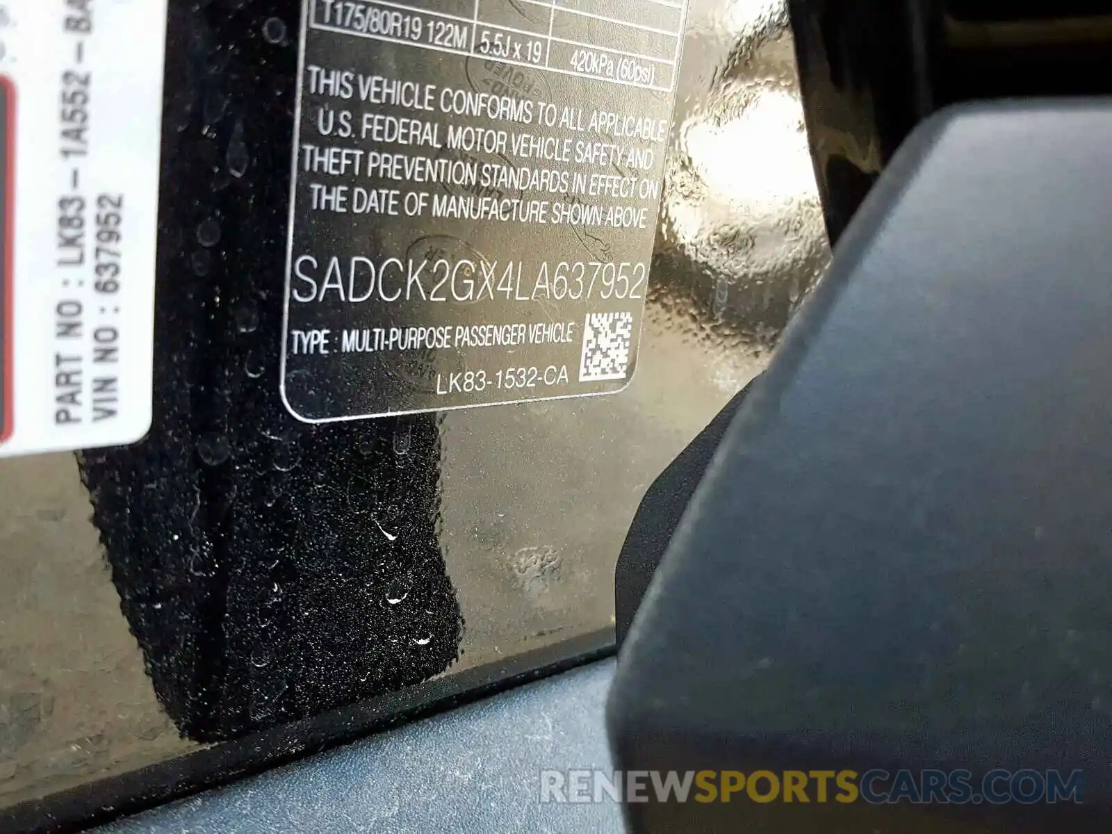 10 Photograph of a damaged car SADCK2GX4LA637952 JAGUAR F-PACE 2020