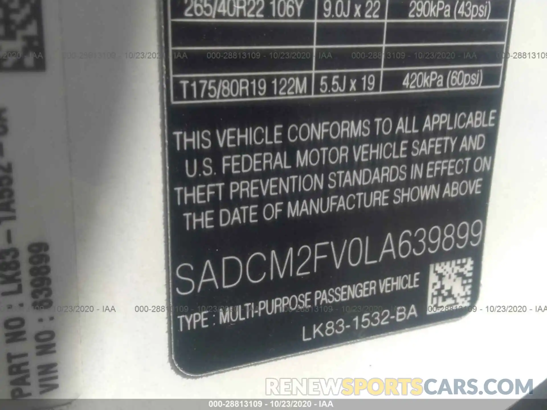 9 Photograph of a damaged car SADCM2FV0LA639899 JAGUAR F-PACE 2020