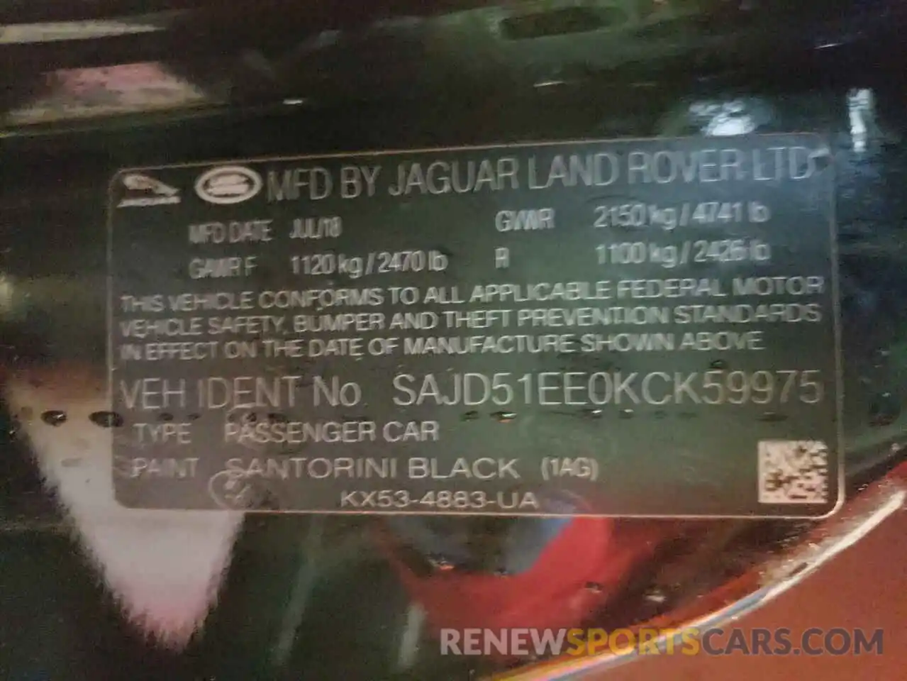 10 Photograph of a damaged car SAJD51EE0KCK59975 JAGUAR F-TYPE 2019