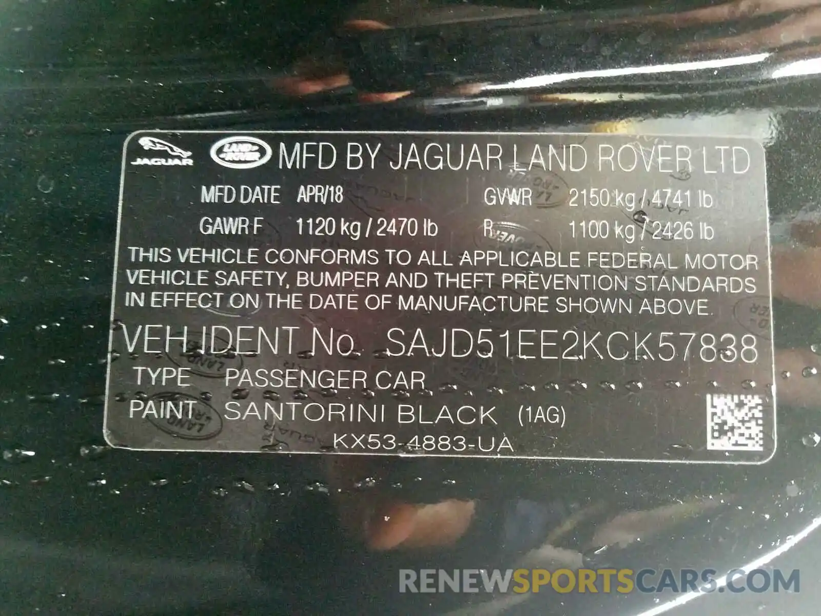 10 Photograph of a damaged car SAJD51EE2KCK57838 JAGUAR F-TYPE 2019