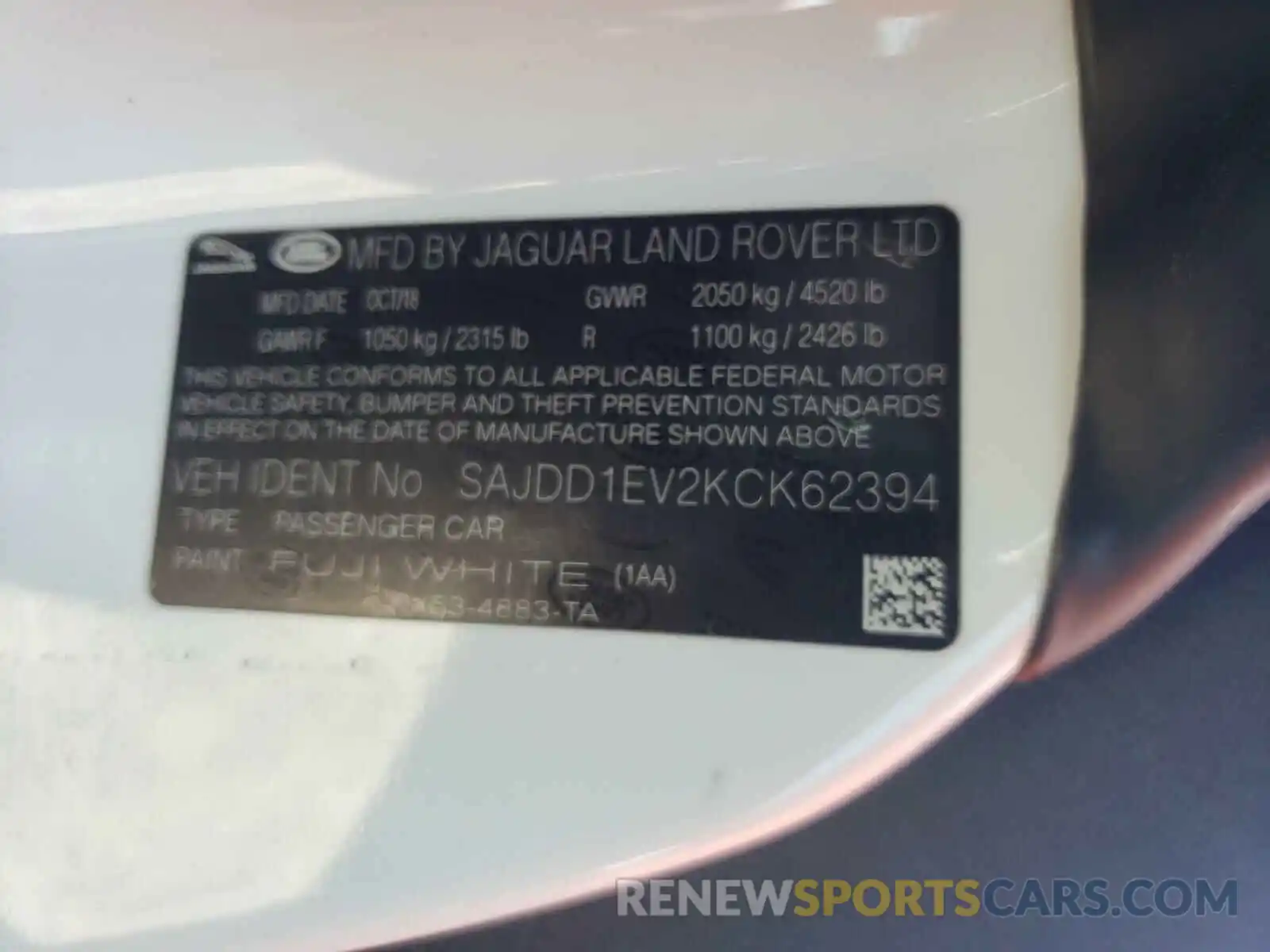 10 Photograph of a damaged car SAJDD1EV2KCK62394 JAGUAR F-TYPE 2019