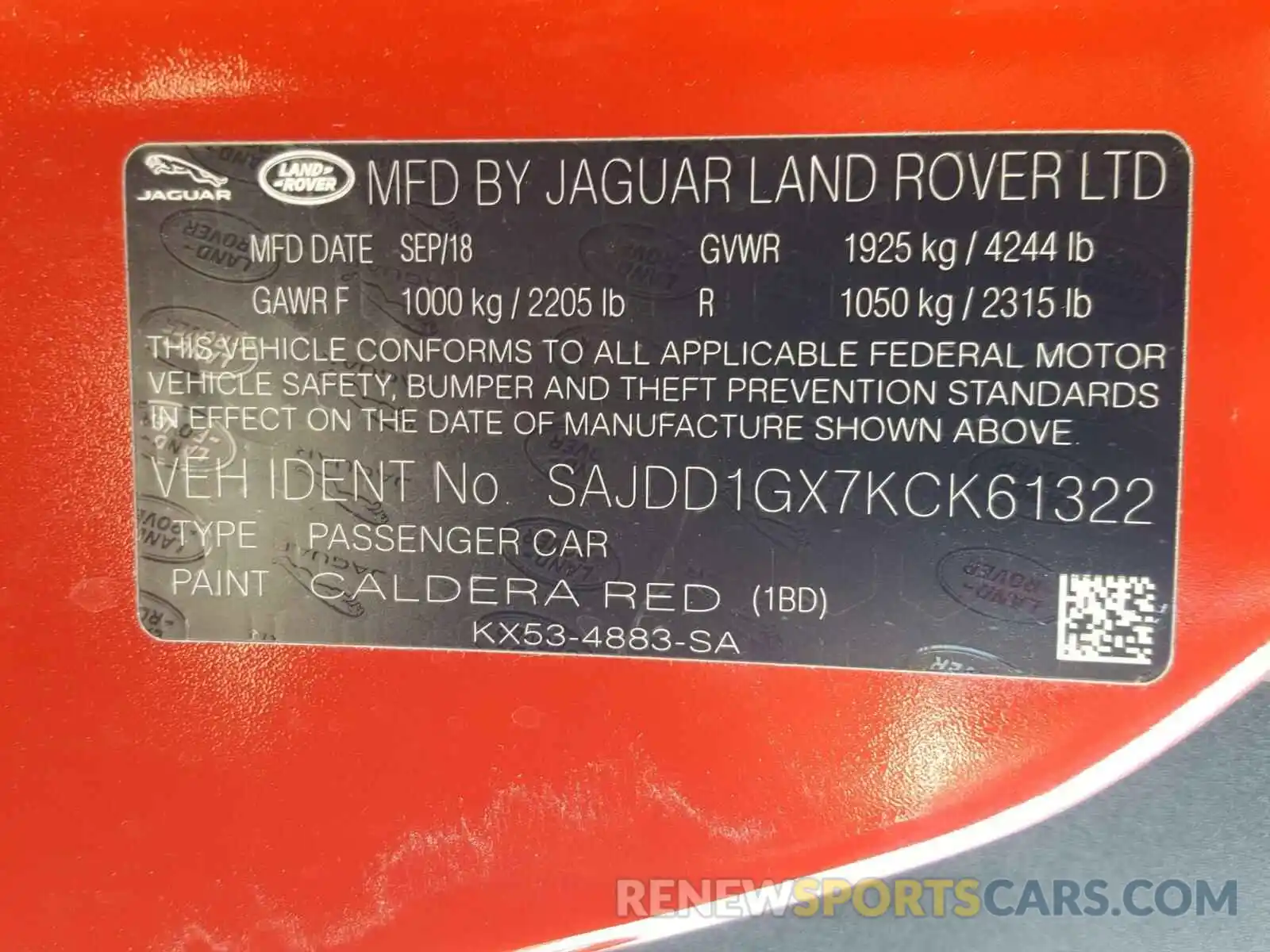 10 Photograph of a damaged car SAJDD1GX7KCK61322 JAGUAR F-TYPE 2019