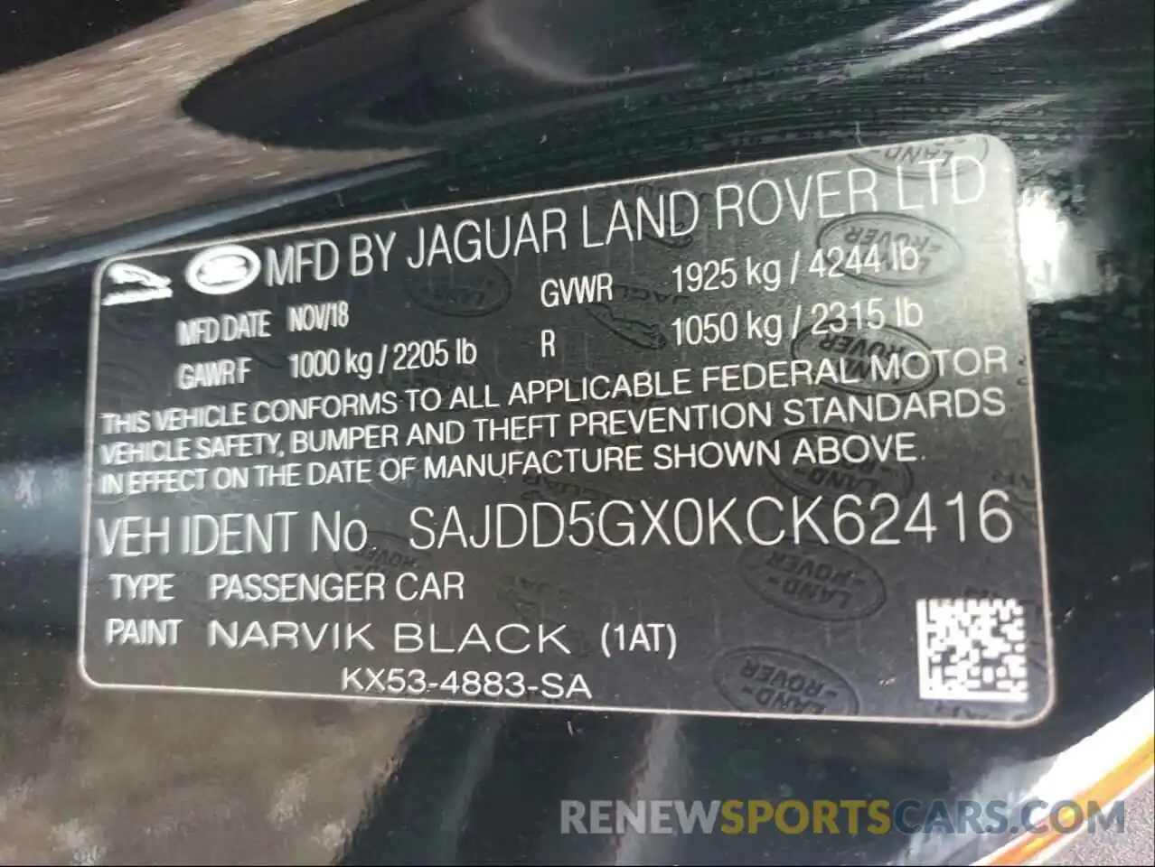 10 Photograph of a damaged car SAJDD5GX0KCK62416 JAGUAR F-TYPE 2019