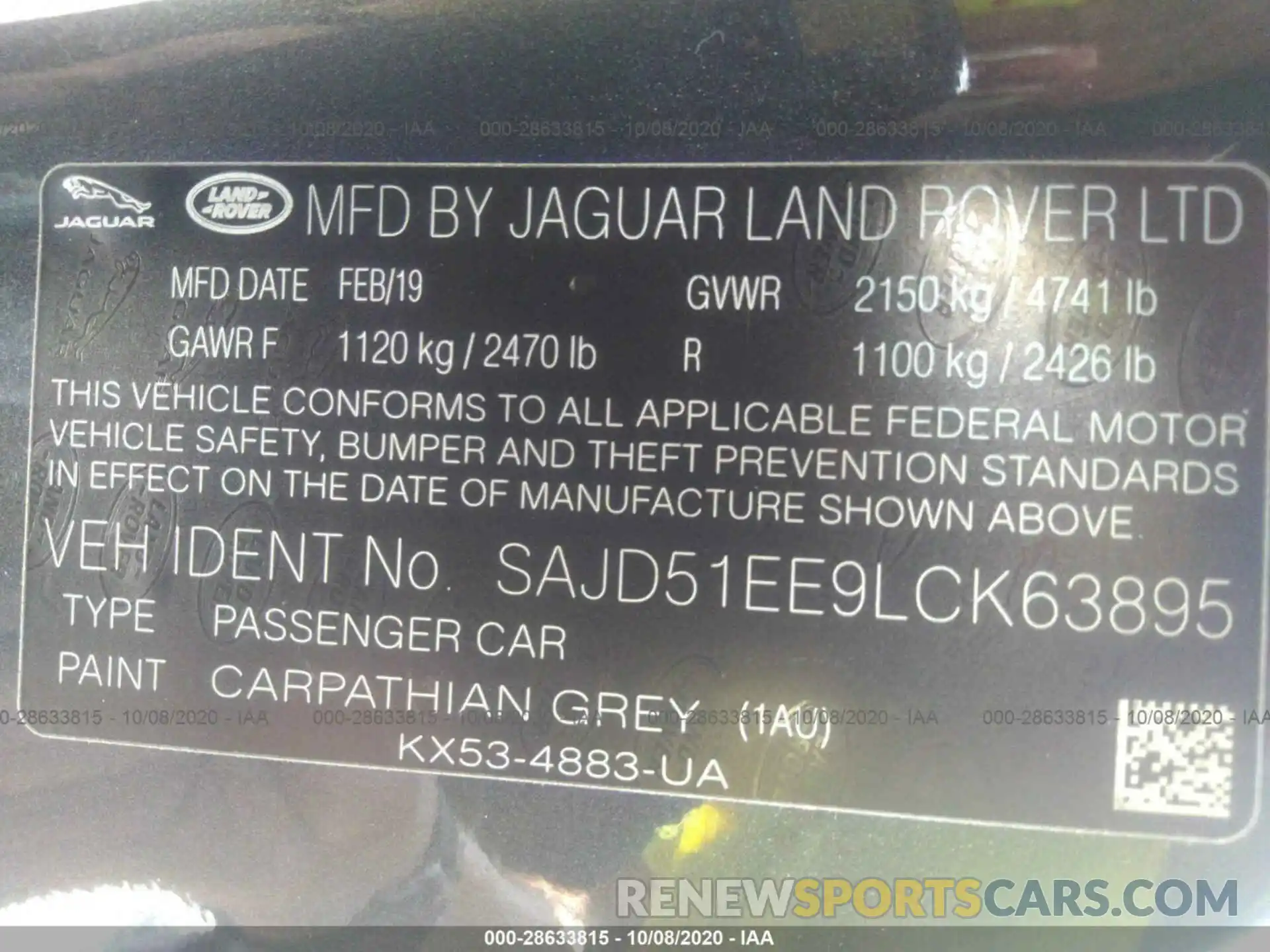 9 Фотография поврежденного автомобиля SAJD51EE9LCK63895 JAGUAR F-TYPE 2020