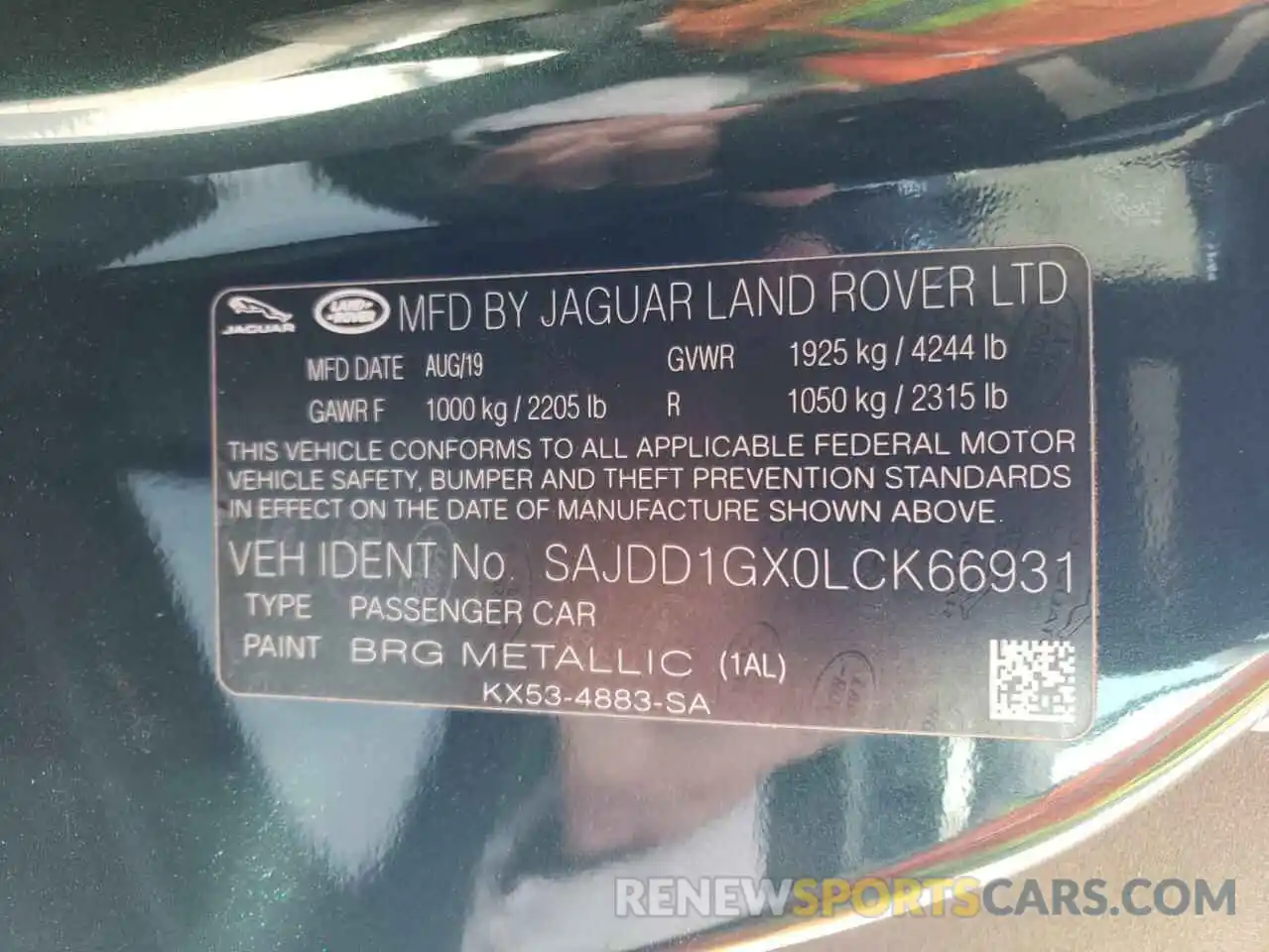 10 Фотография поврежденного автомобиля SAJDD1GX0LCK66931 JAGUAR F-TYPE 2020