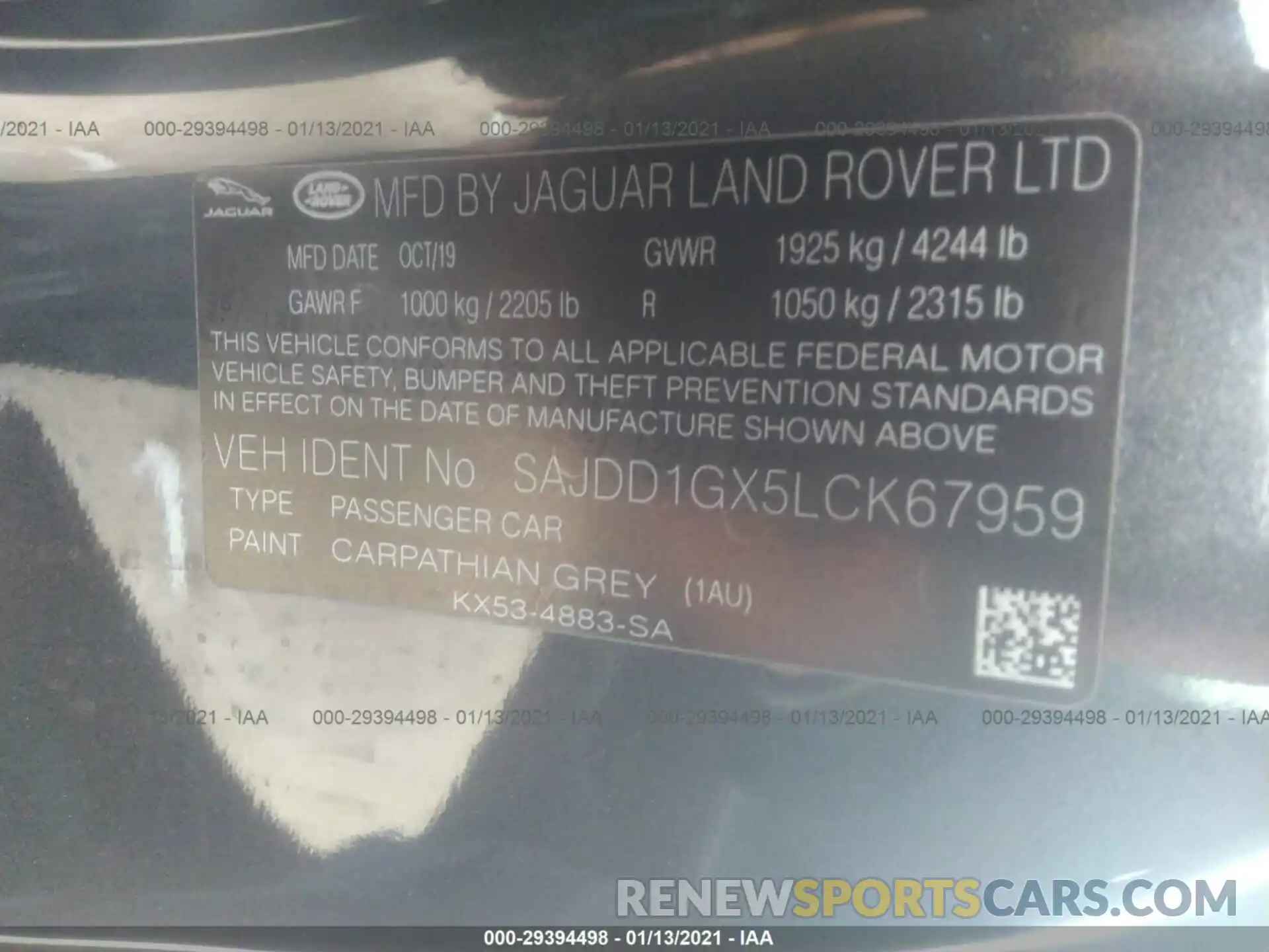 9 Photograph of a damaged car SAJDD1GX5LCK67959 JAGUAR F-TYPE 2020