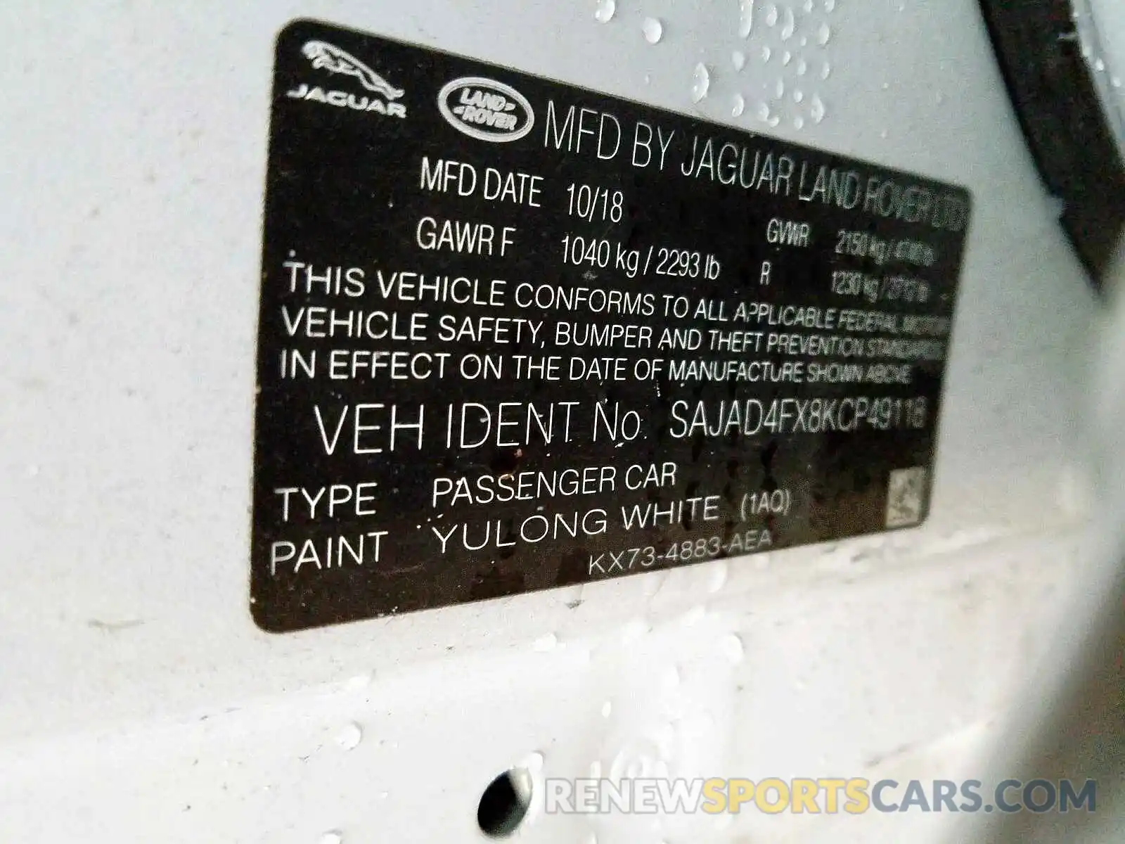 10 Photograph of a damaged car SAJAD4FX8KCP49118 JAGUAR XE 2019