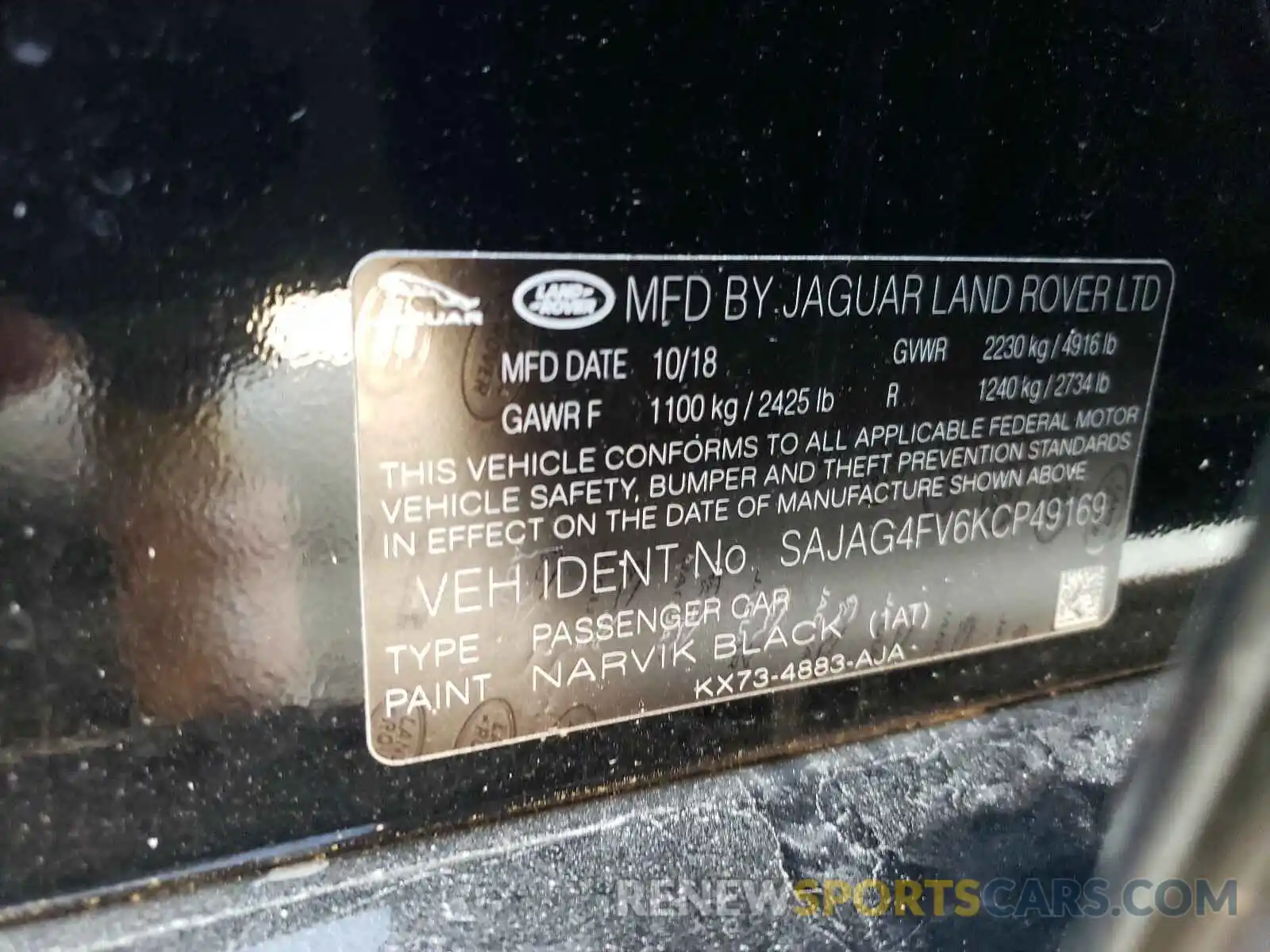10 Photograph of a damaged car SAJAG4FV6KCP49169 JAGUAR XE 2019