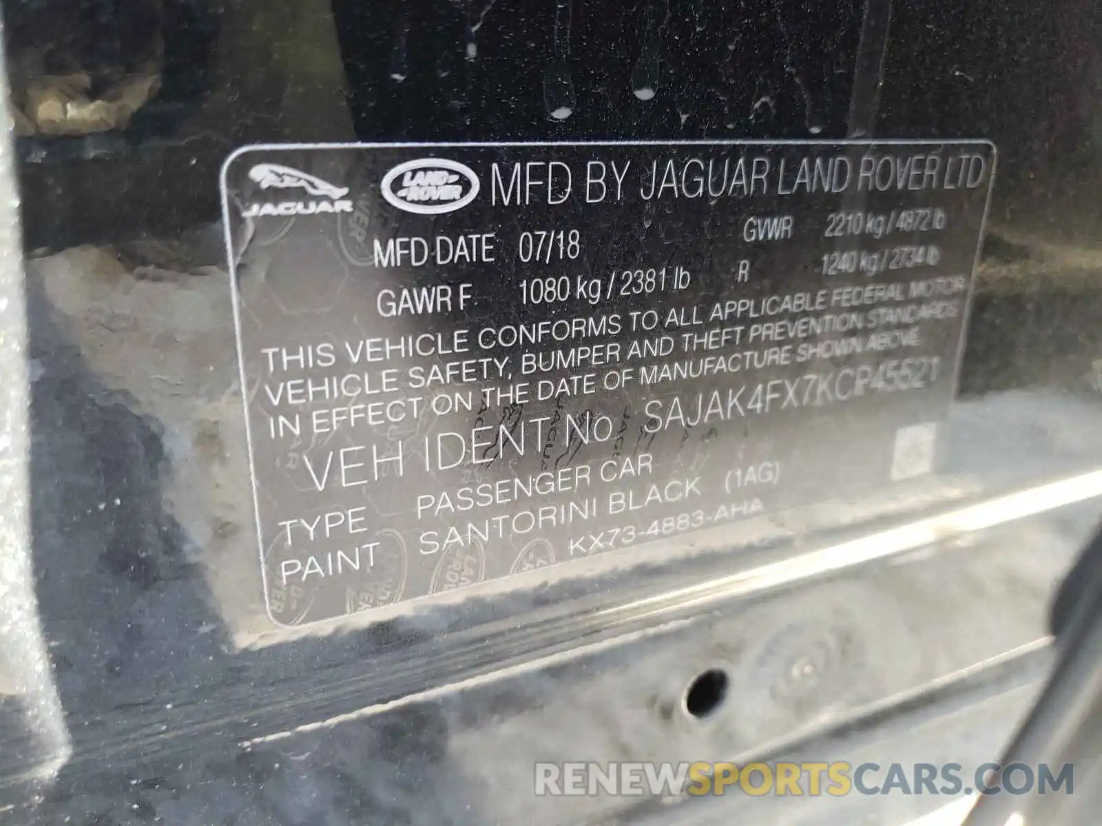 10 Photograph of a damaged car SAJAK4FX7KCP45521 JAGUAR XE 2019