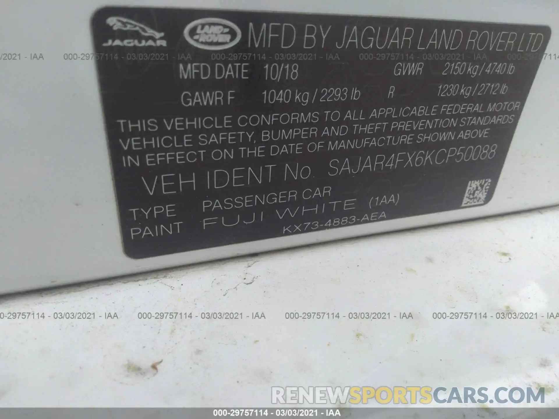 9 Photograph of a damaged car SAJAR4FX6KCP50088 JAGUAR XE 2019