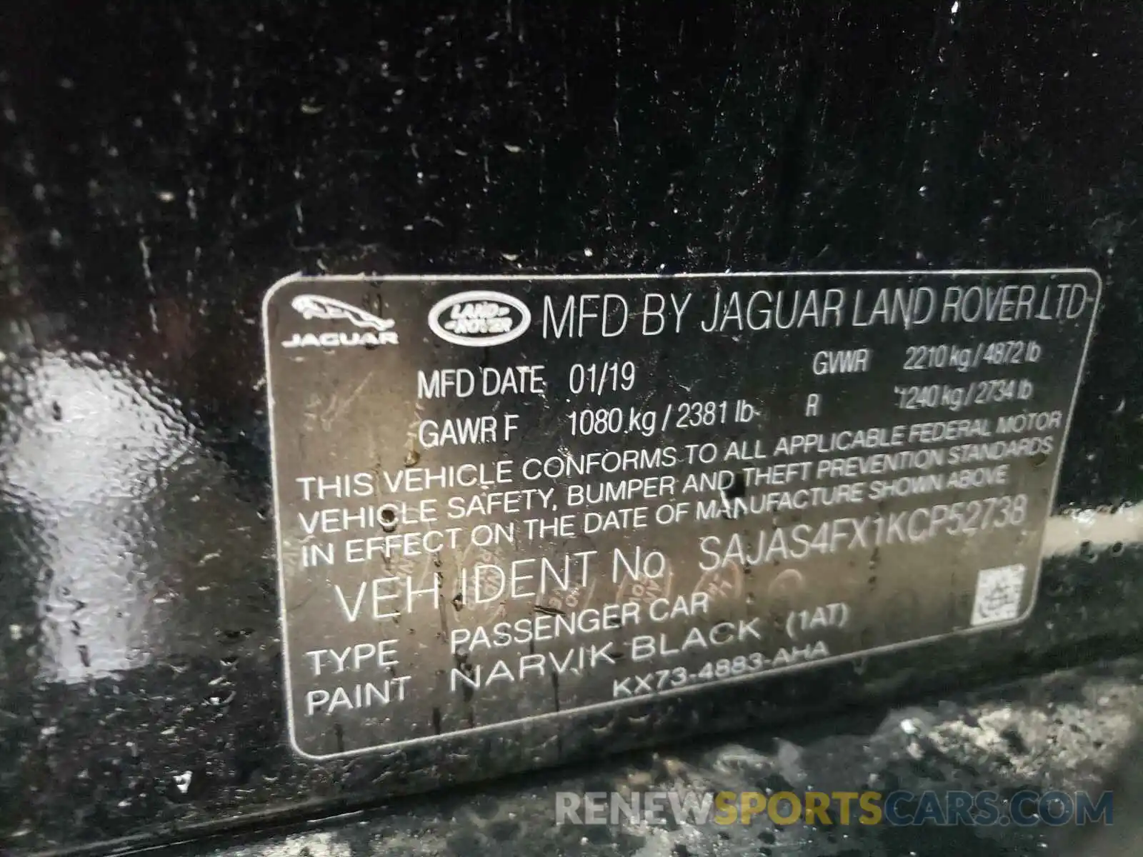 10 Photograph of a damaged car SAJAS4FX1KCP52738 JAGUAR XE 2019