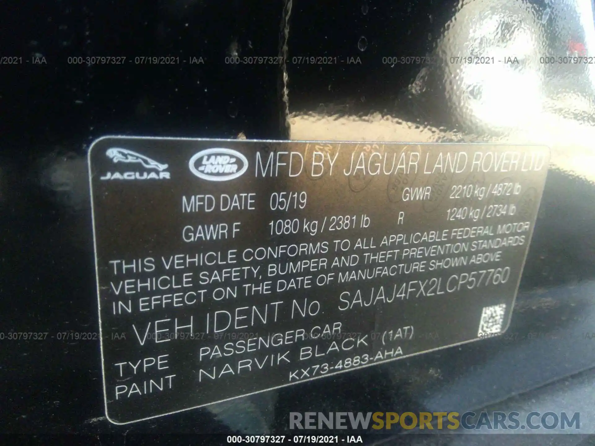 9 Фотография поврежденного автомобиля SAJAJ4FX2LCP57760 JAGUAR XE 2020