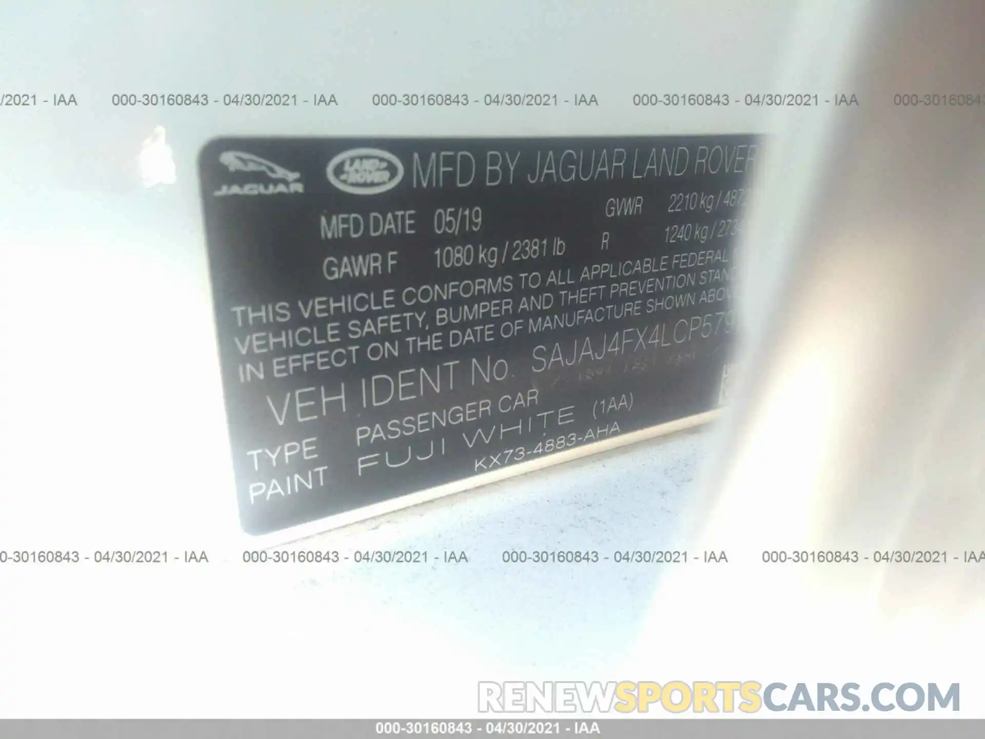 9 Photograph of a damaged car SAJAJ4FX4LCP57971 JAGUAR XE 2020