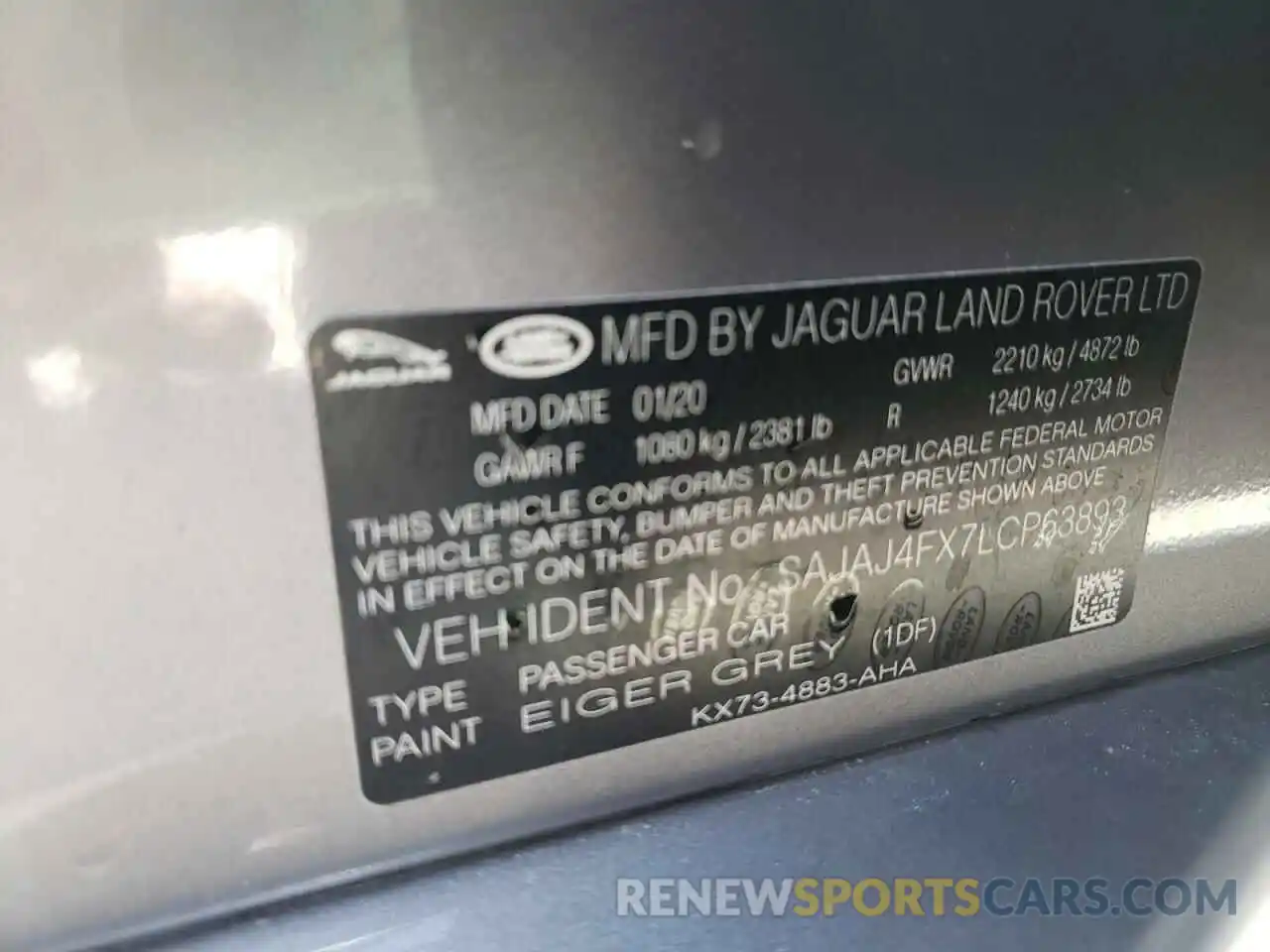 10 Photograph of a damaged car SAJAJ4FX7LCP63893 JAGUAR XE 2020