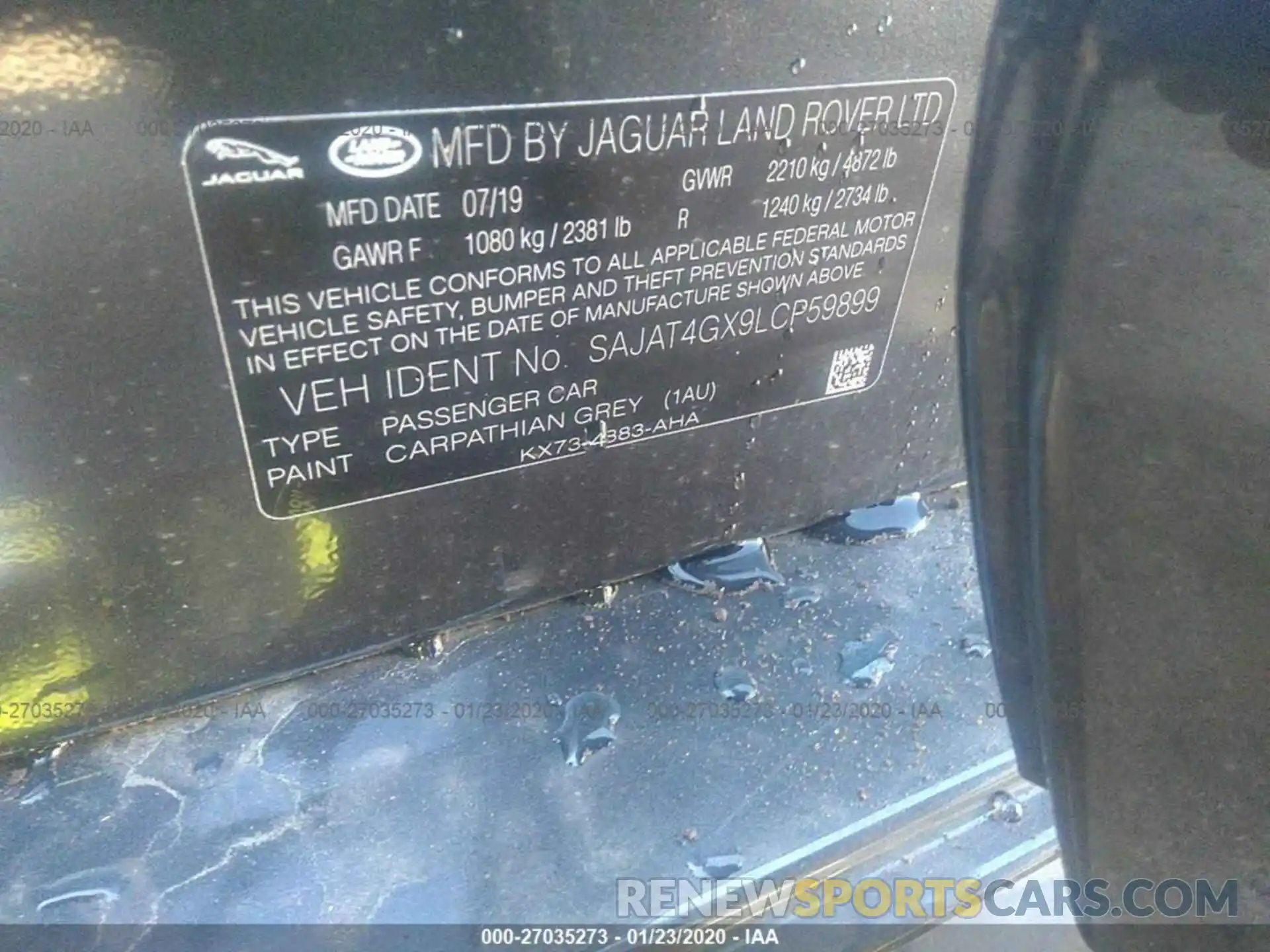 9 Photograph of a damaged car SAJAT4GX9LCP59899 JAGUAR XE 2020