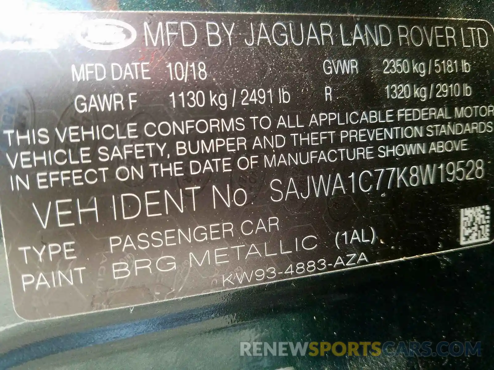 10 Photograph of a damaged car SAJWA1C77K8W19528 JAGUAR XJ 2019