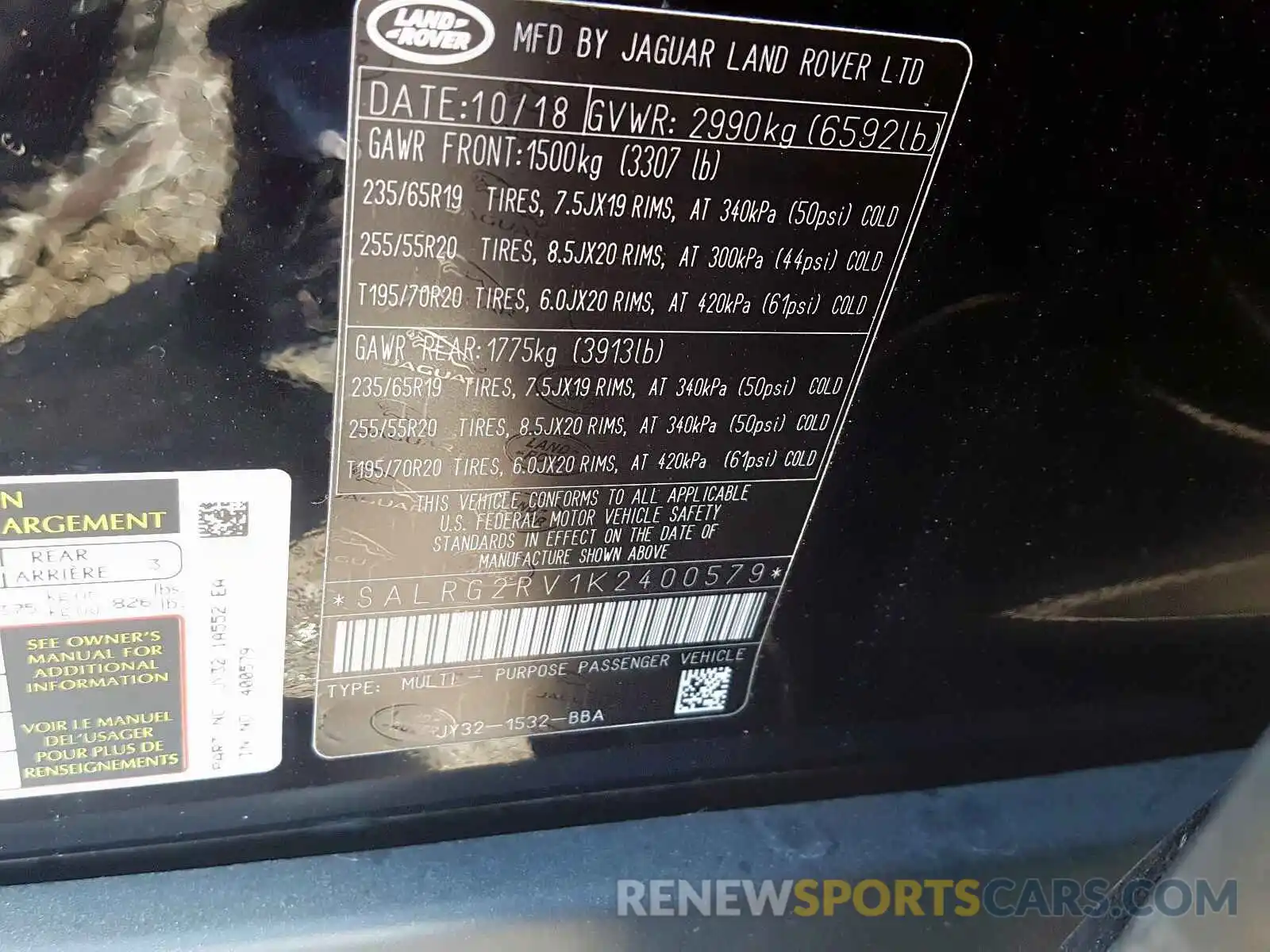 10 Photograph of a damaged car SALRG2RV1K2400579 LAND ROVER DISCOVERY 2019