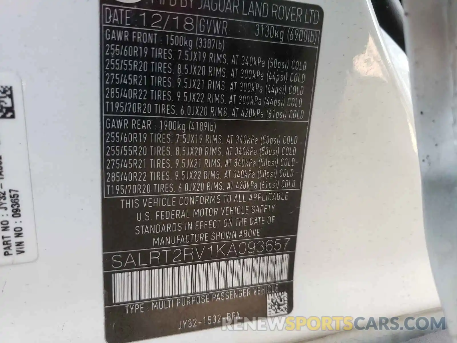 10 Photograph of a damaged car SALRT2RV1KA093657 LAND ROVER DISCOVERY 2019