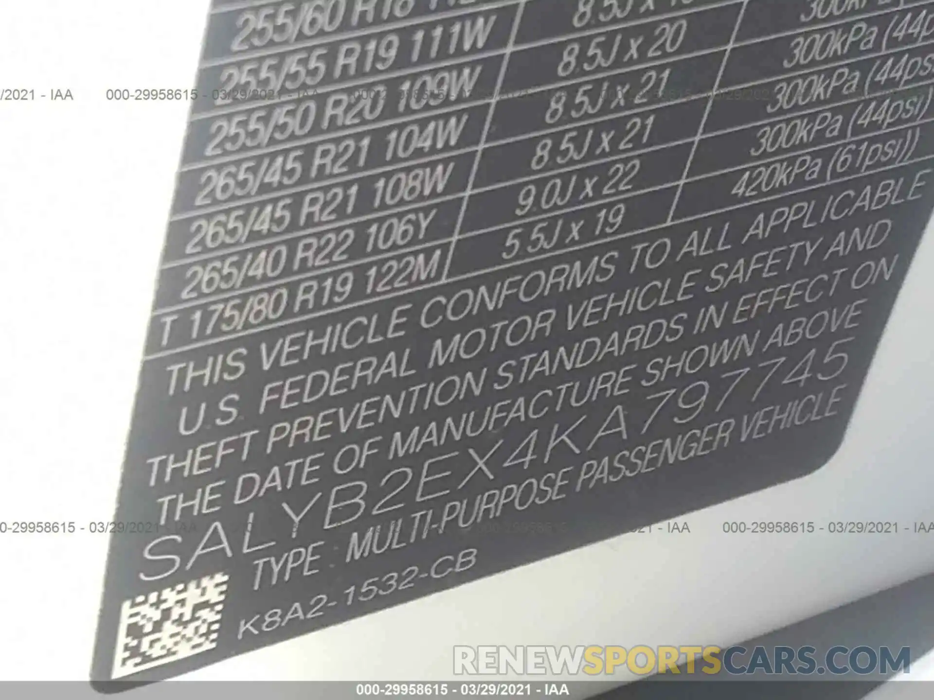 9 Photograph of a damaged car SALYB2EX4KA797745 LAND ROVER RANGE ROVER VELAR 2019