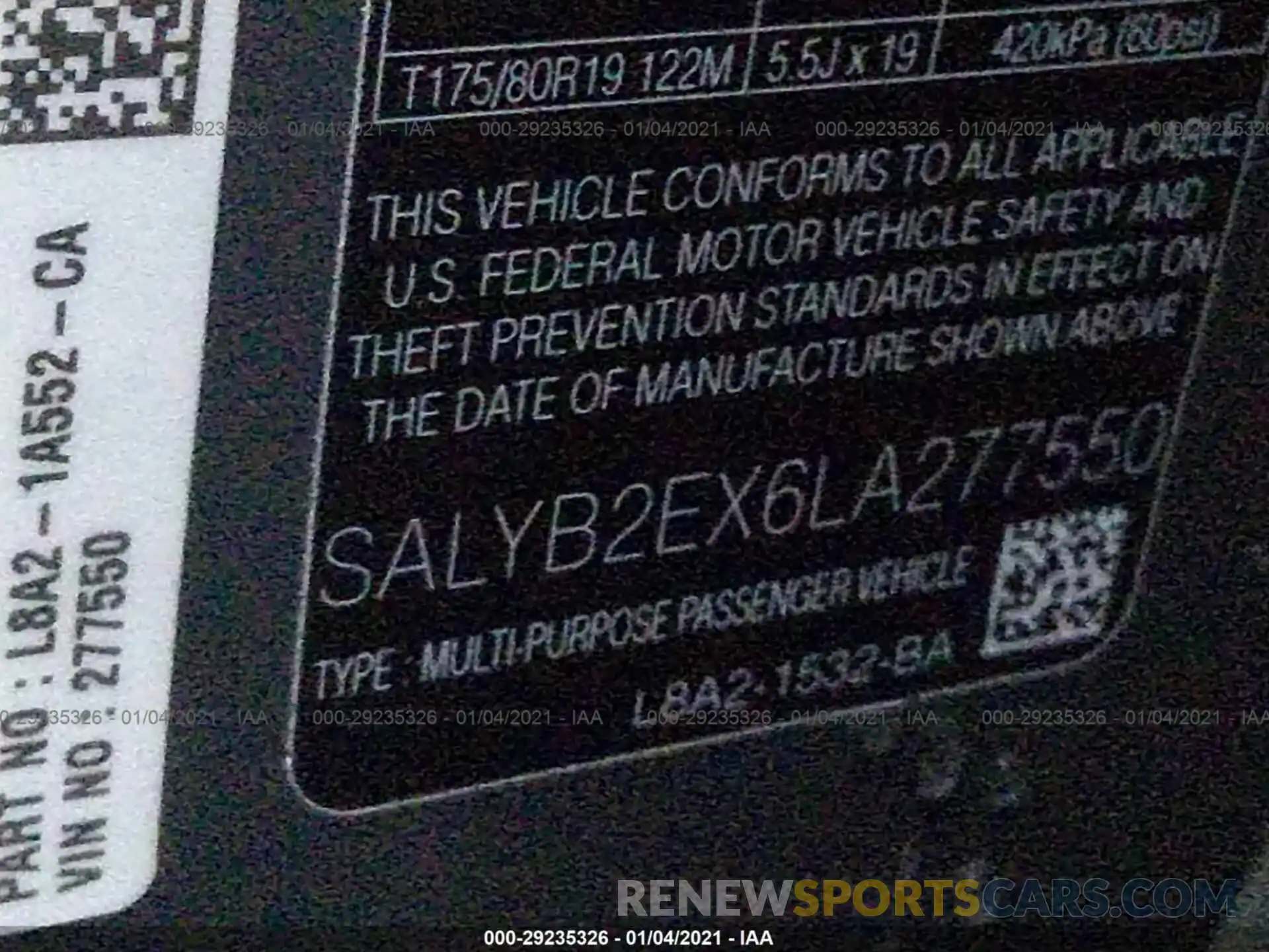 9 Photograph of a damaged car SALYB2EX6LA277550 LAND ROVER RANGE ROVER VELAR 2020