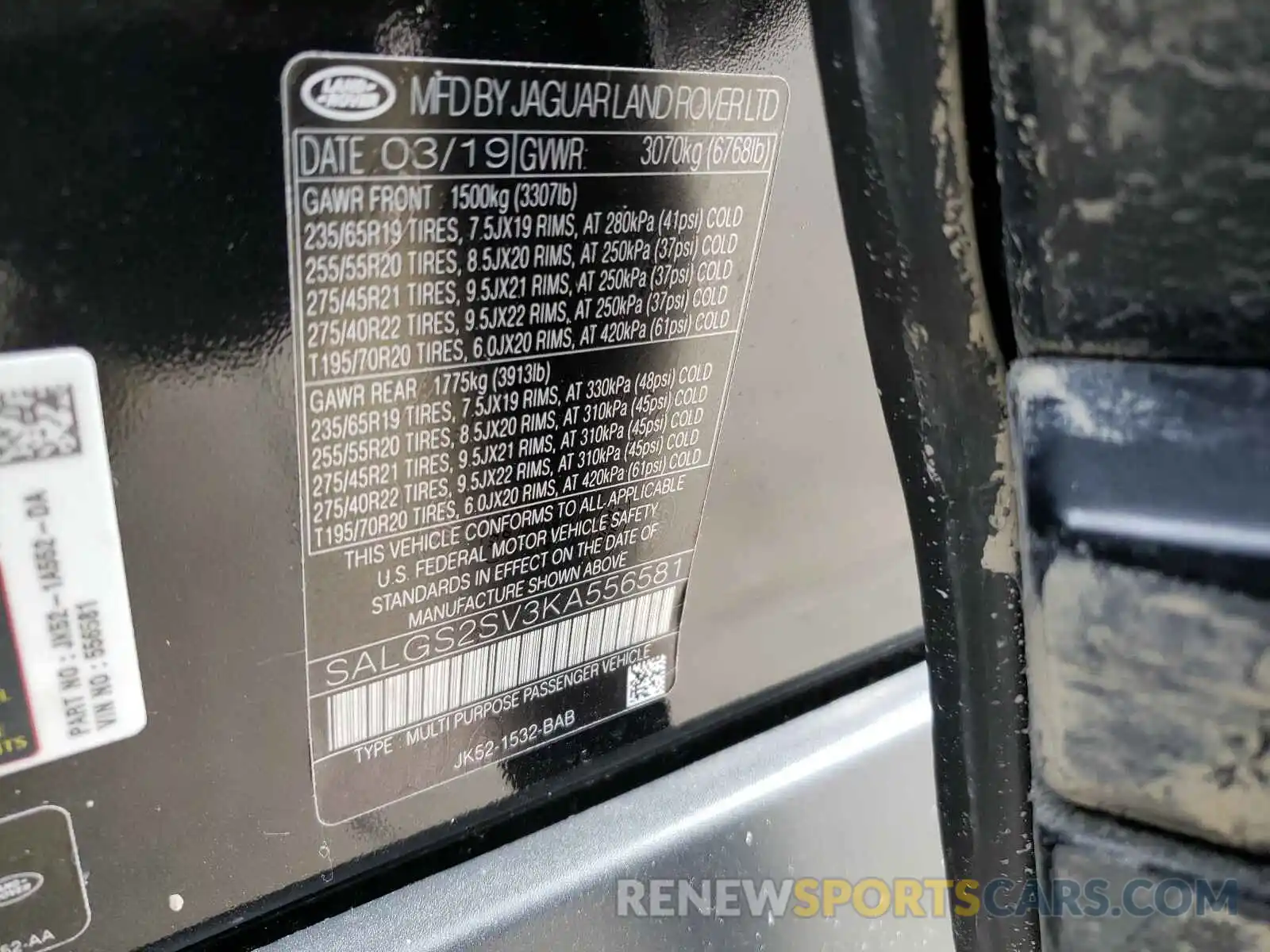 10 Photograph of a damaged car SALGS2SV3KA556581 LAND ROVER RANGEROVER 2019