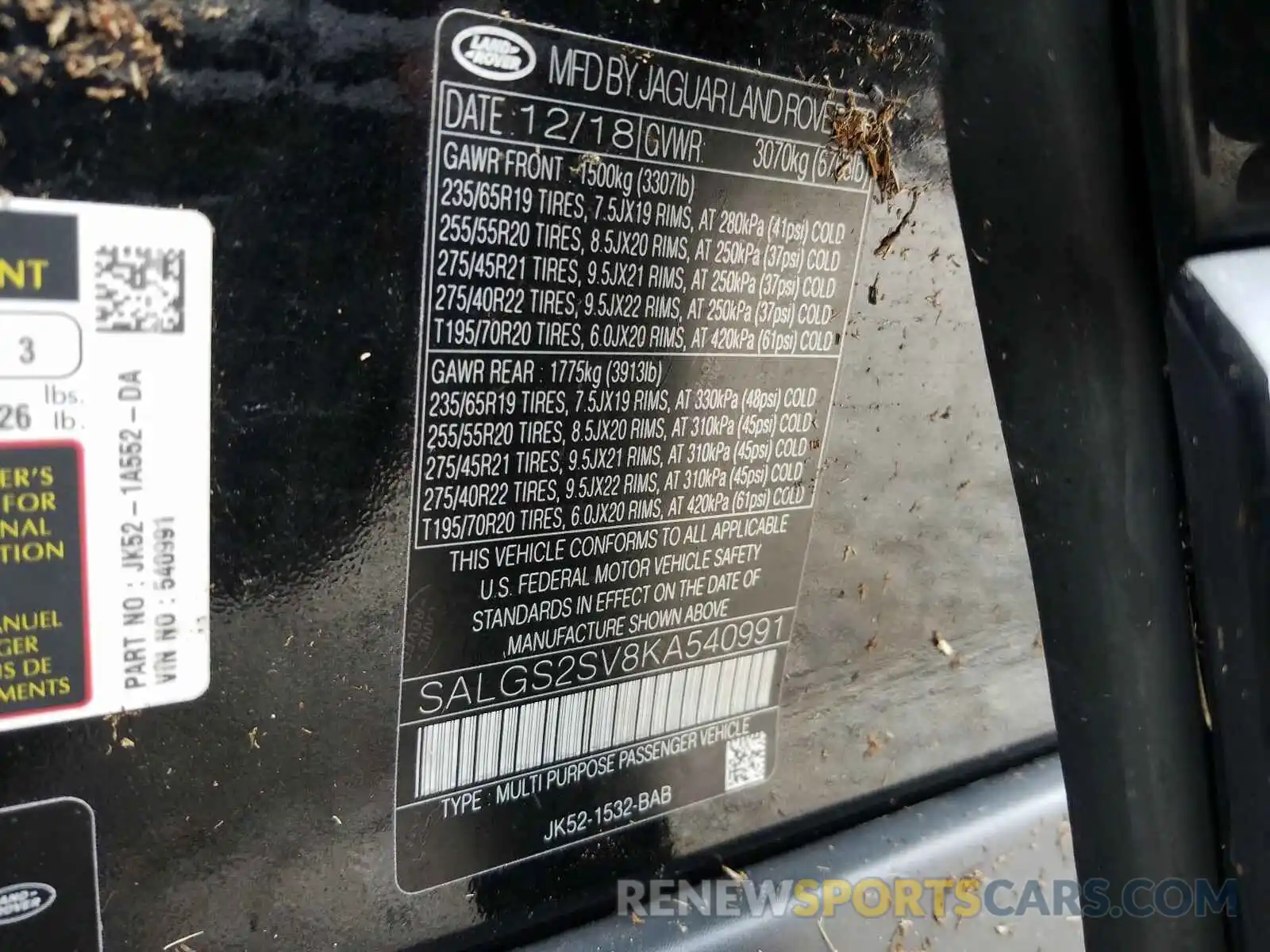 10 Photograph of a damaged car SALGS2SV8KA540991 LAND ROVER RANGEROVER 2019