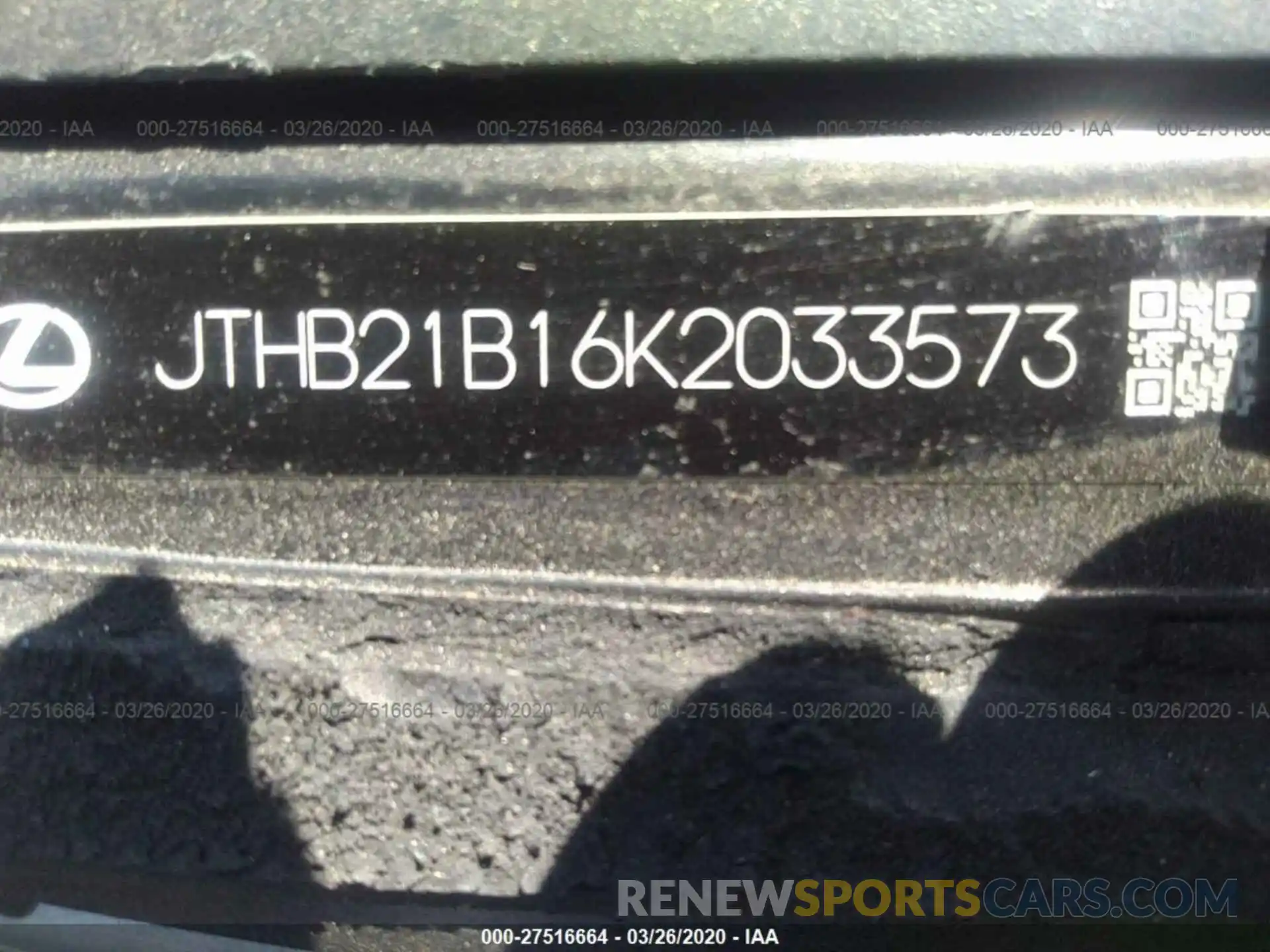 9 Photograph of a damaged car JTHB21B16K2033573 LEXUS ES 2019