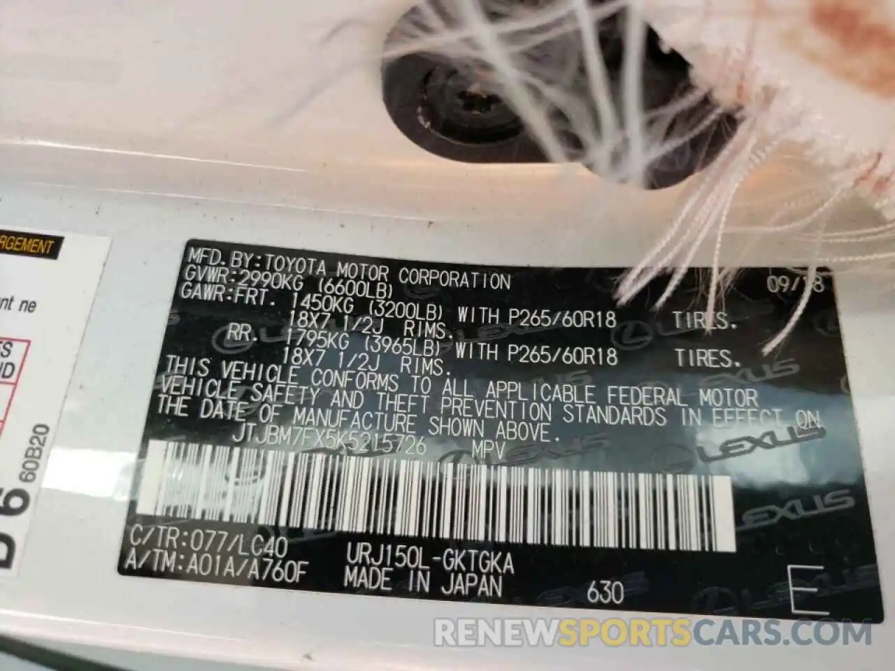 10 Photograph of a damaged car JTJBM7FX5K5215726 LEXUS GX 2019