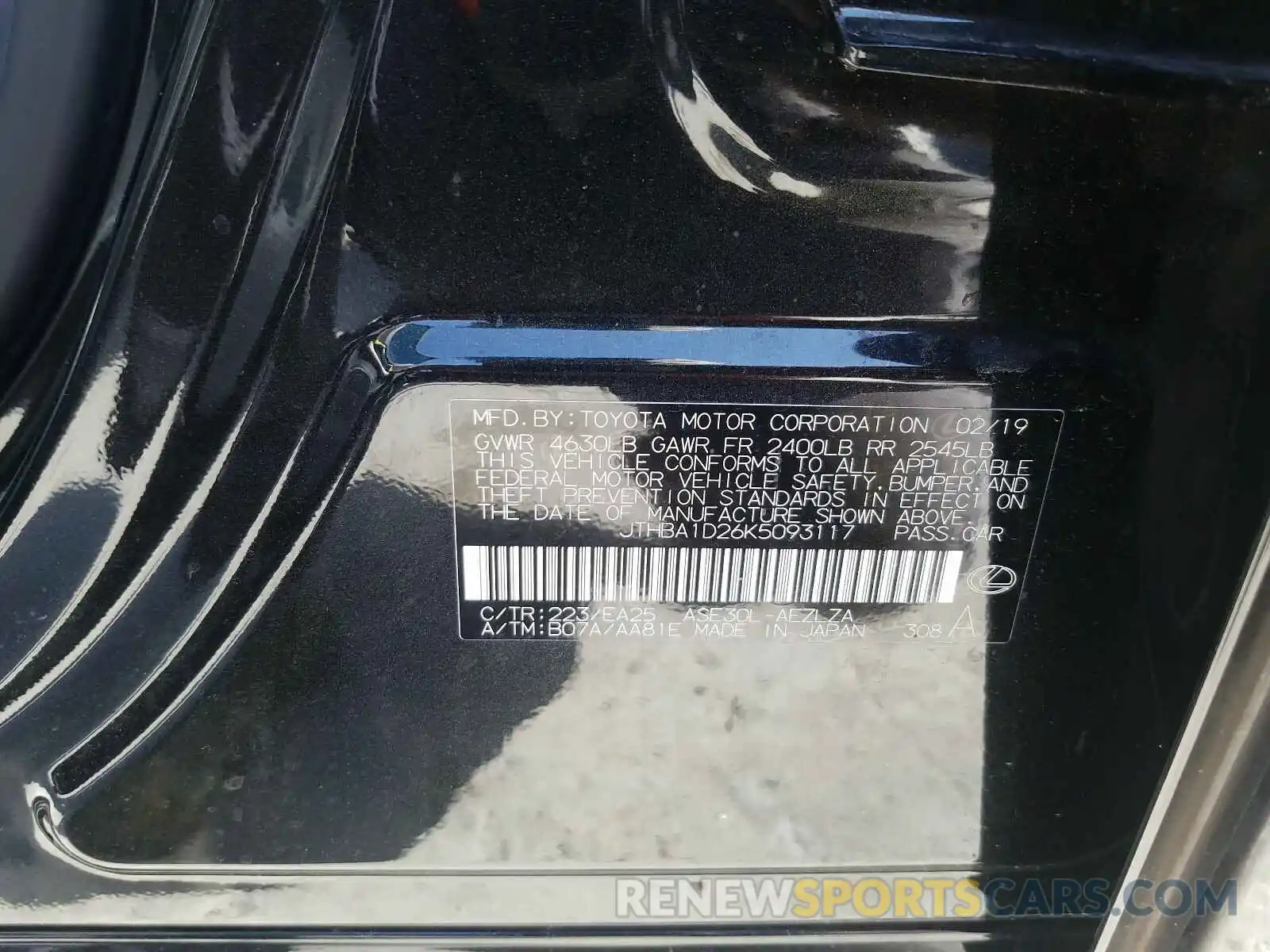 10 Photograph of a damaged car JTHBA1D26K5093117 LEXUS IS 2019