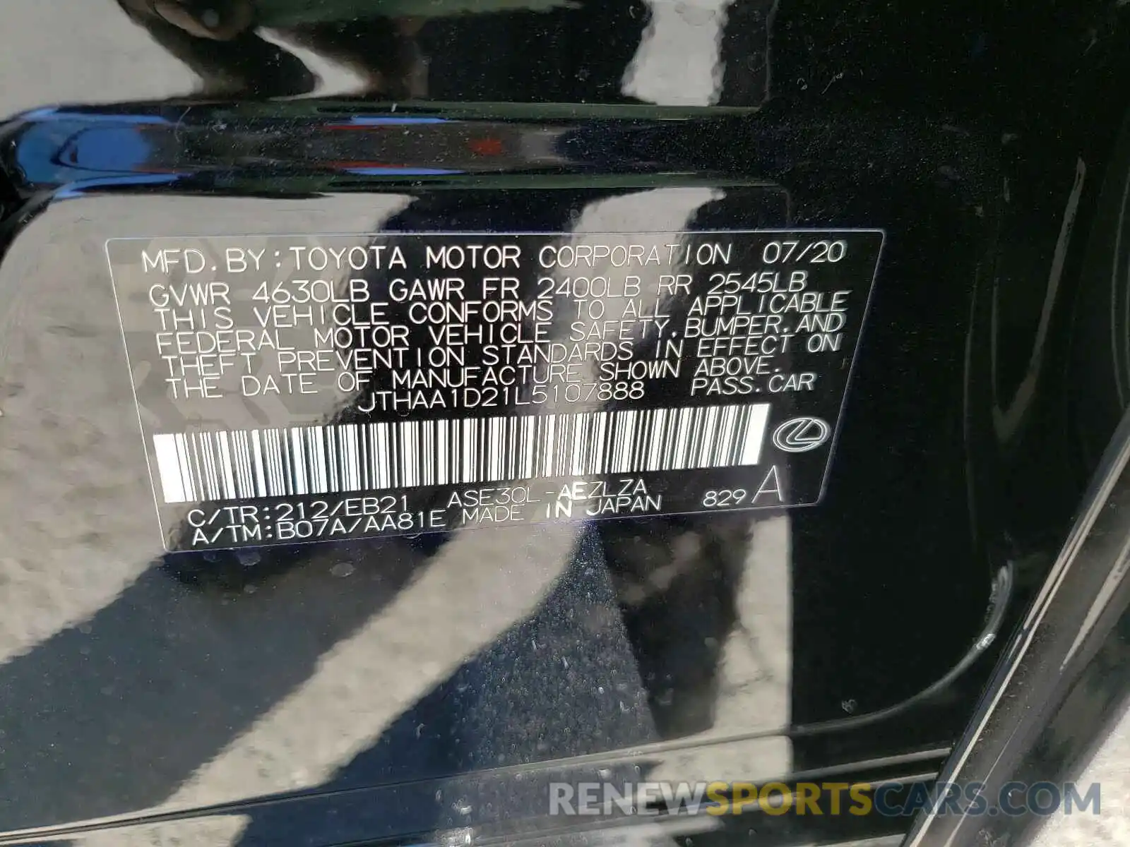 10 Photograph of a damaged car JTHAA1D21L5107888 LEXUS IS 2020