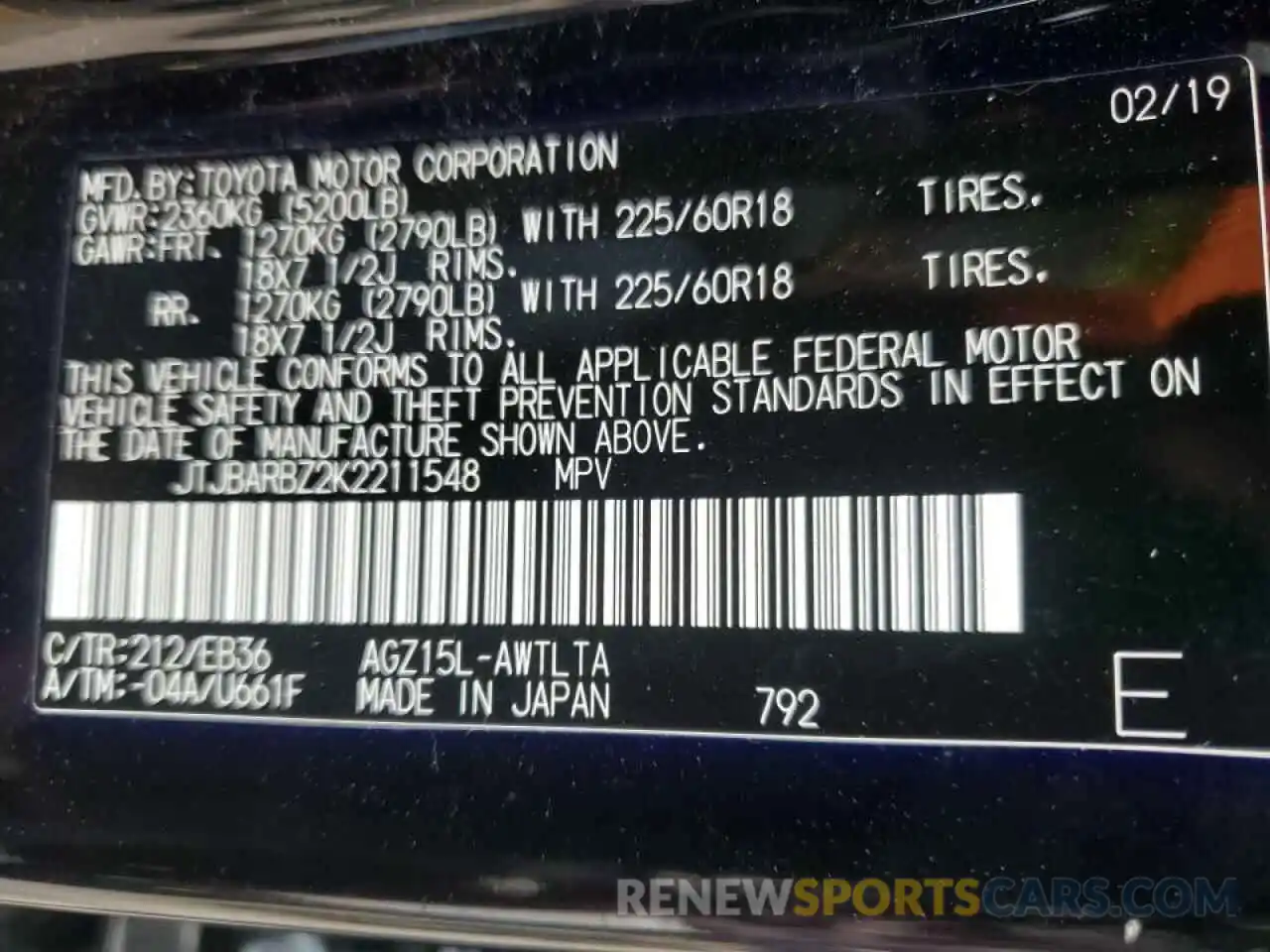 10 Photograph of a damaged car JTJBARBZ2K2211548 LEXUS NX 2019