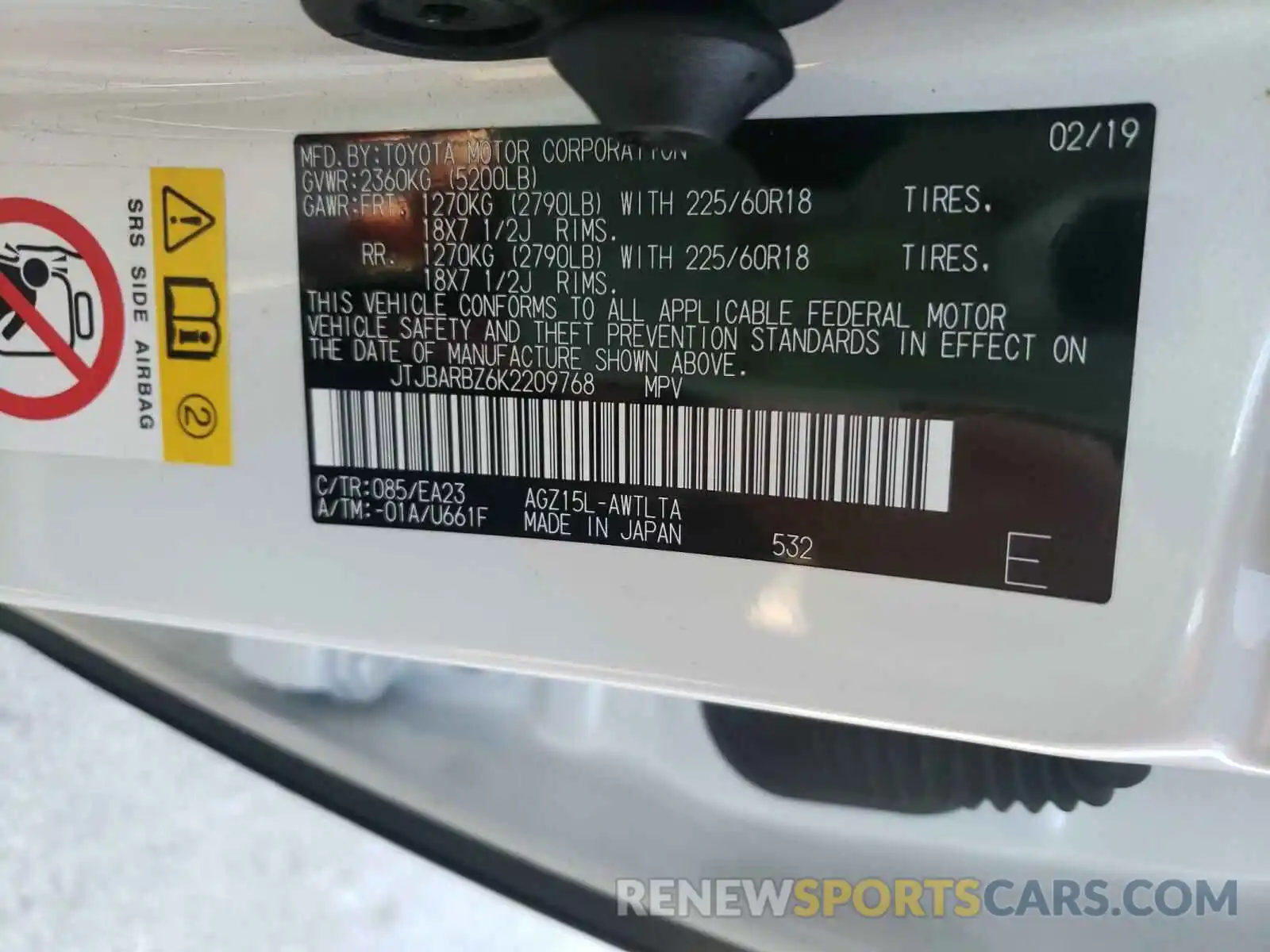 10 Photograph of a damaged car JTJBARBZ6K2209768 LEXUS NX 2019