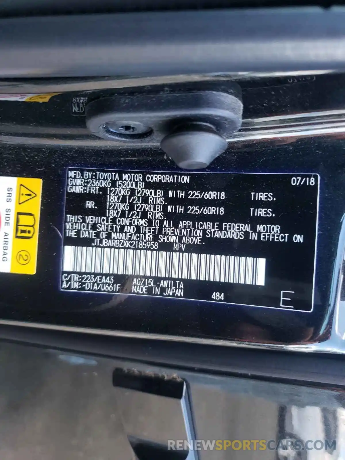 10 Photograph of a damaged car JTJBARBZXK2185958 LEXUS NX 2019