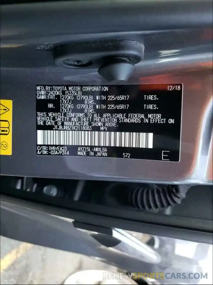 10 Photograph of a damaged car JTJBJRBZ1K2118083 LEXUS NX 2019