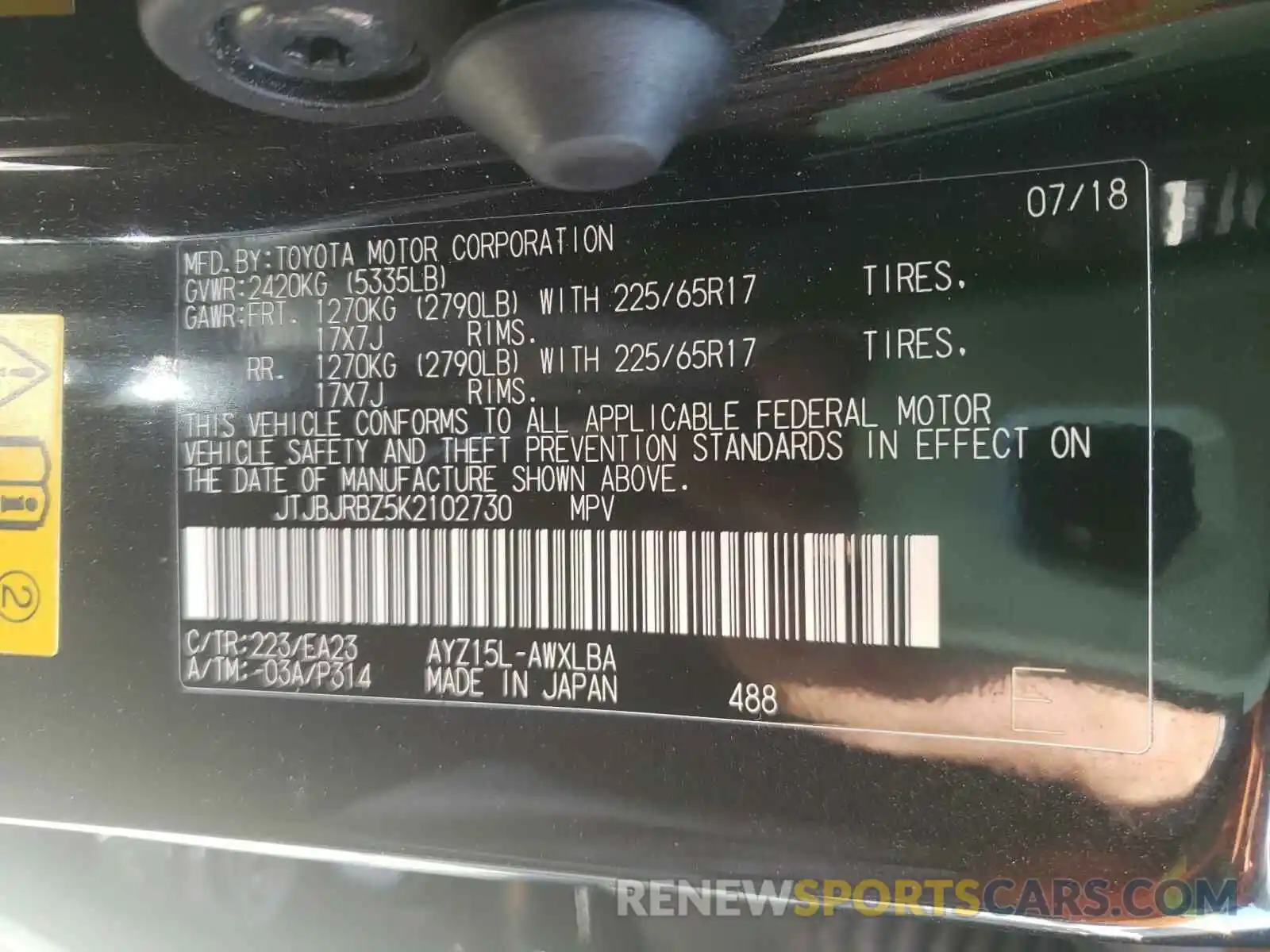 10 Photograph of a damaged car JTJBJRBZ5K2102730 LEXUS NX 2019