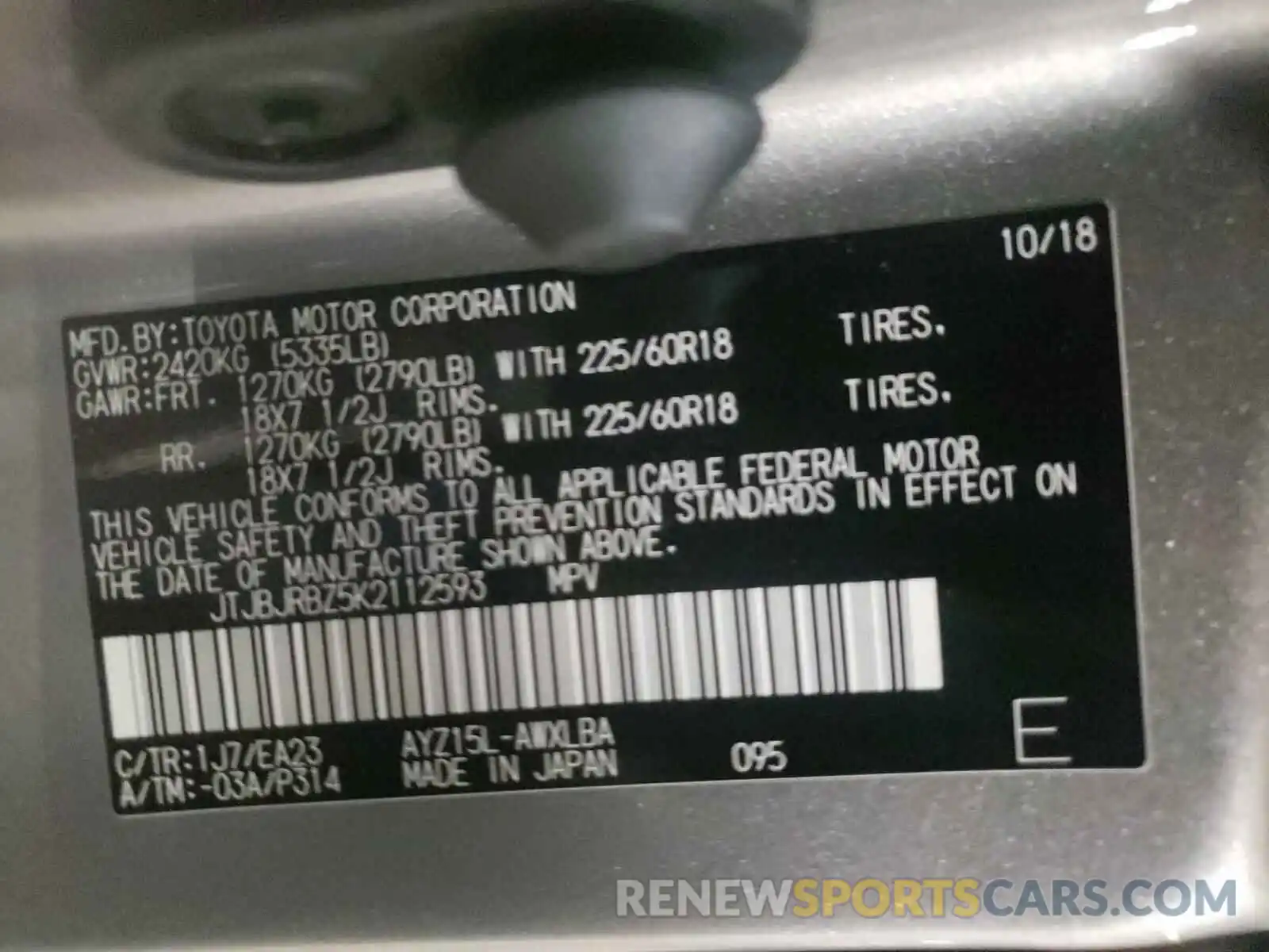 10 Photograph of a damaged car JTJBJRBZ5K2112593 LEXUS NX 2019