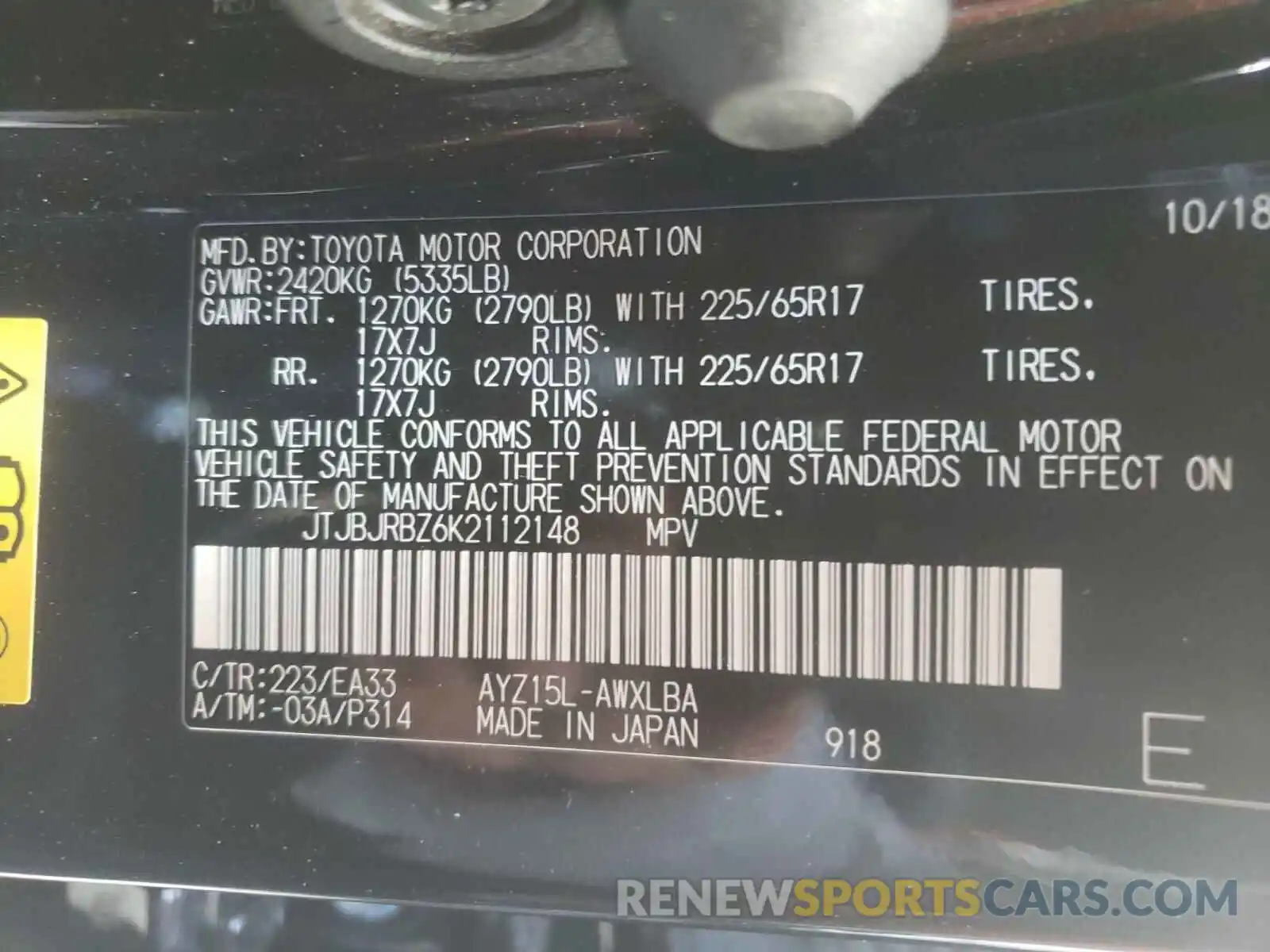 10 Photograph of a damaged car JTJBJRBZ6K2112148 LEXUS NX 2019