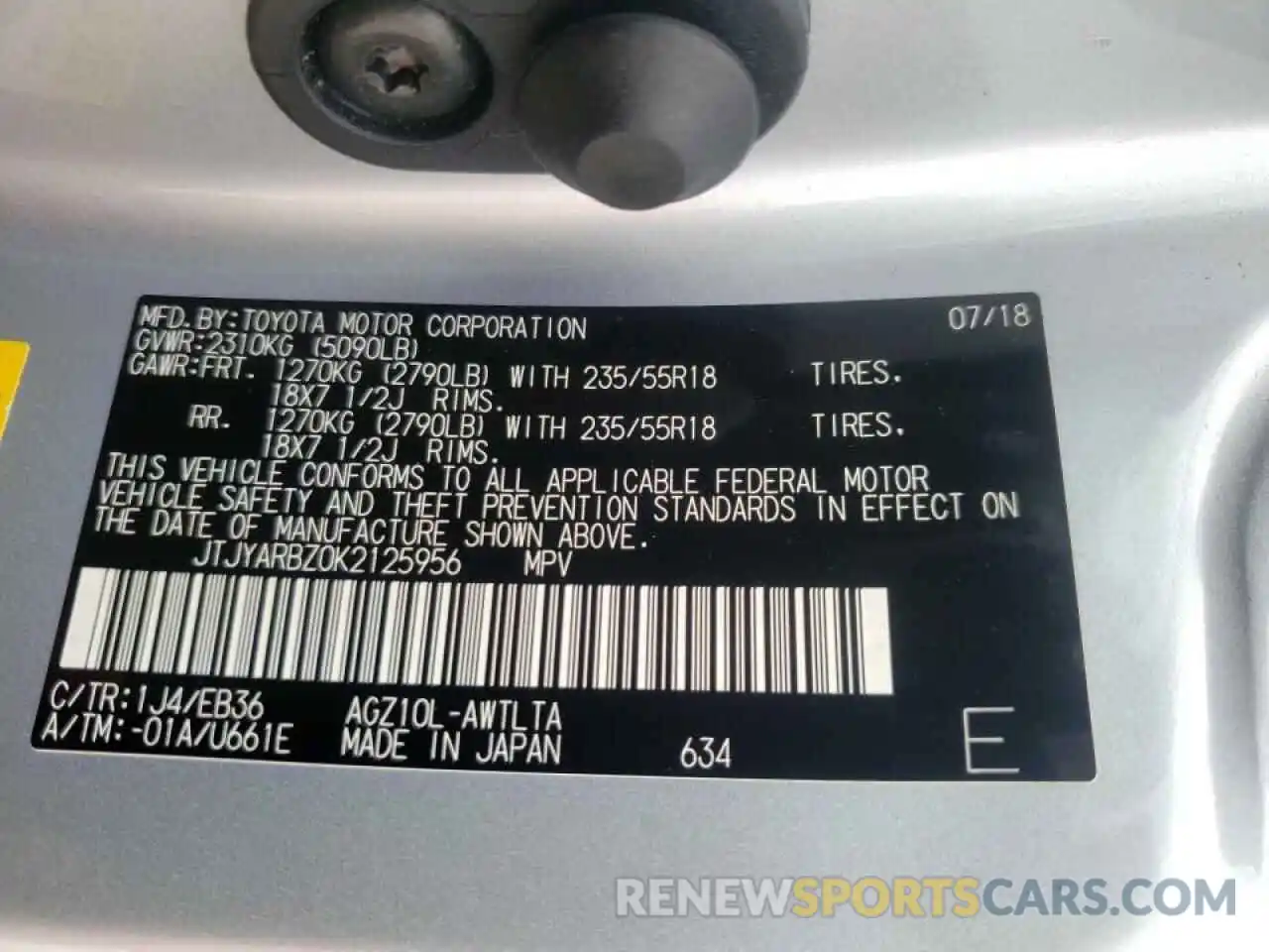 10 Photograph of a damaged car JTJYARBZ0K2125956 LEXUS NX 2019