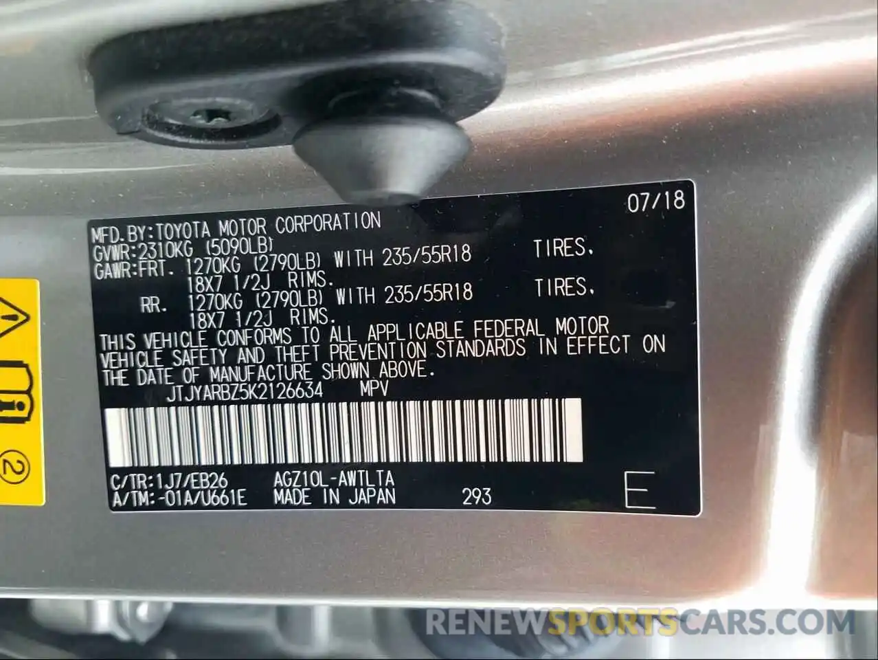 10 Photograph of a damaged car JTJYARBZ5K2126634 LEXUS NX 2019