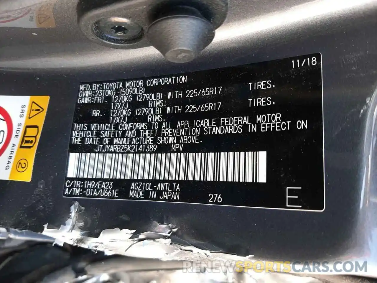 10 Photograph of a damaged car JTJYARBZ5K2141389 LEXUS NX 2019