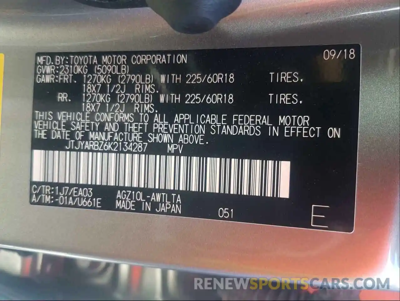 10 Photograph of a damaged car JTJYARBZ6K2134287 LEXUS NX 2019